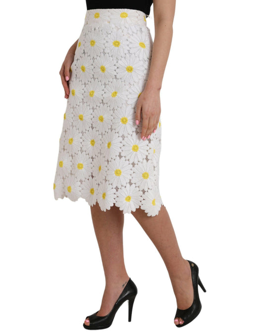 Dolce & Gabbana White Floral Pencil Straight Lace Skirt - Arichezz.store