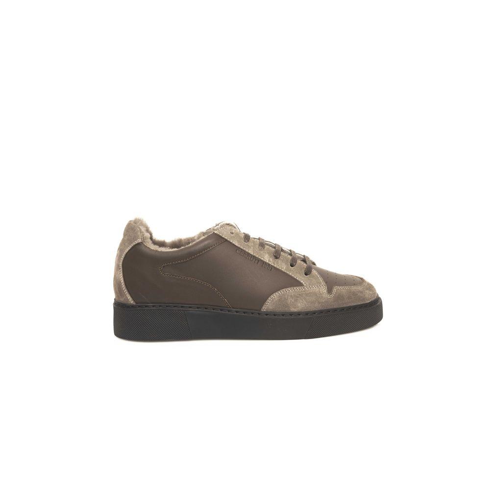 Cerruti 1881 Beige Leather Sneakers for Men - Arichezz.store