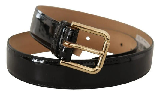 Dolce & Gabbana Black Leather Gold Metal Logo Engraved Buckle Belt - Arichezz.store