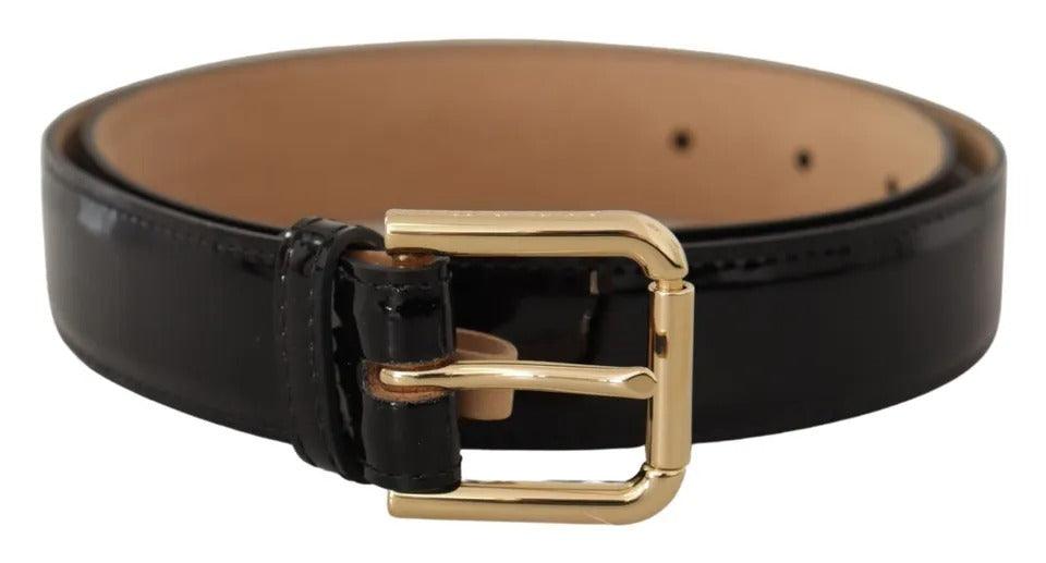 Dolce & Gabbana Black Leather Gold Metal Logo Engraved Buckle Belt - Arichezz.store