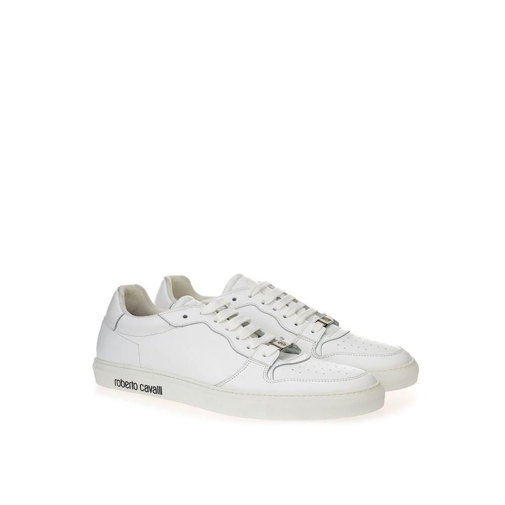 Roberto Cavalli White Leather Sneakers Luxe Footwear - Arichezz.store