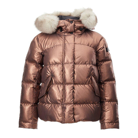 Peuterey Pink Polyester Padded Jacket with Removable Fur Collar - Arichezz.store