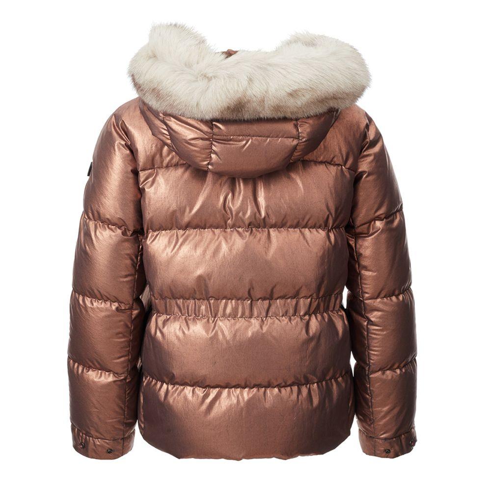 Peuterey Pink Polyester Padded Jacket with Removable Fur Collar - Arichezz.store