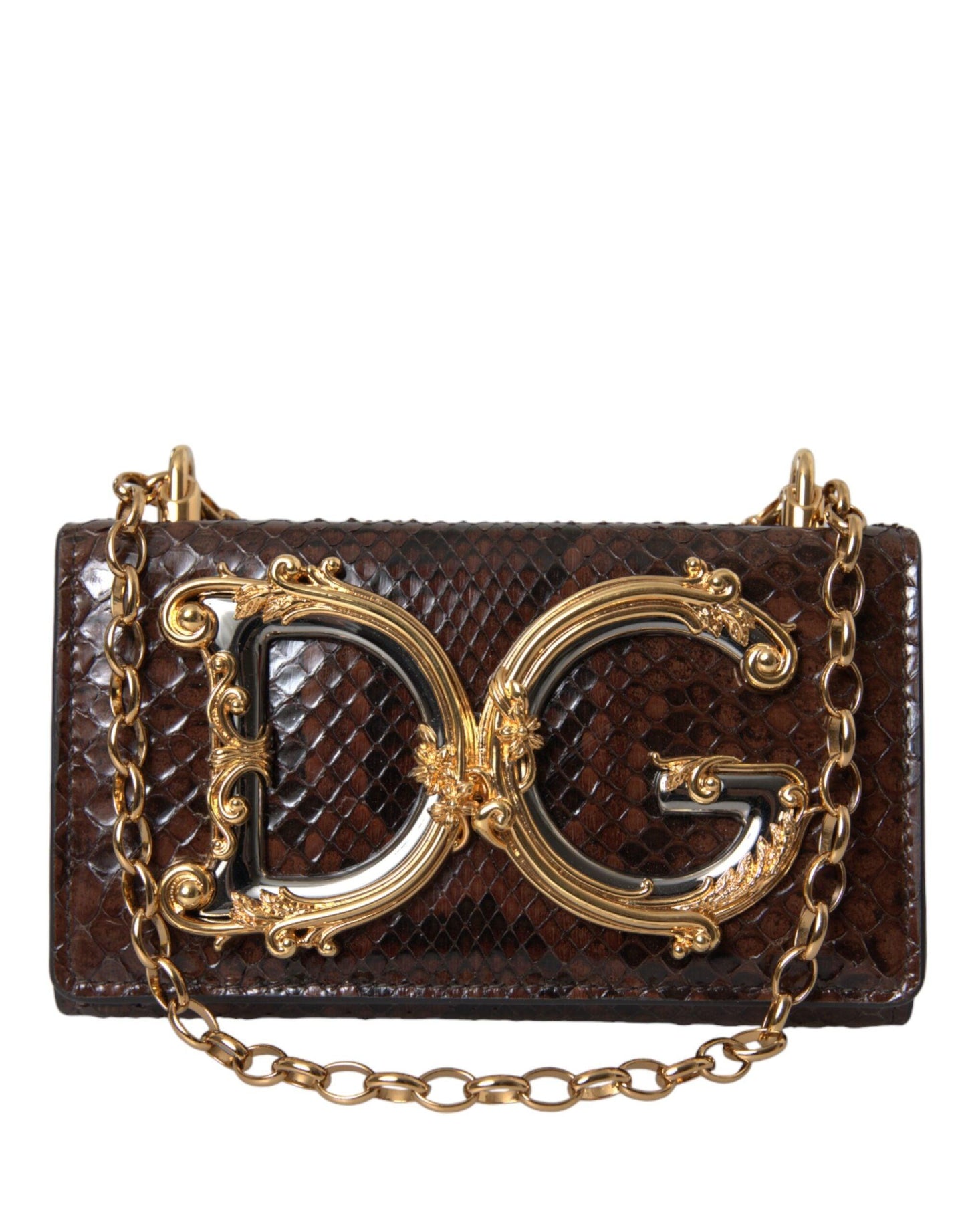 Dolce & Gabbana Brown Python Leather DG Girls Crossbody Phone Bag - Arichezz.store