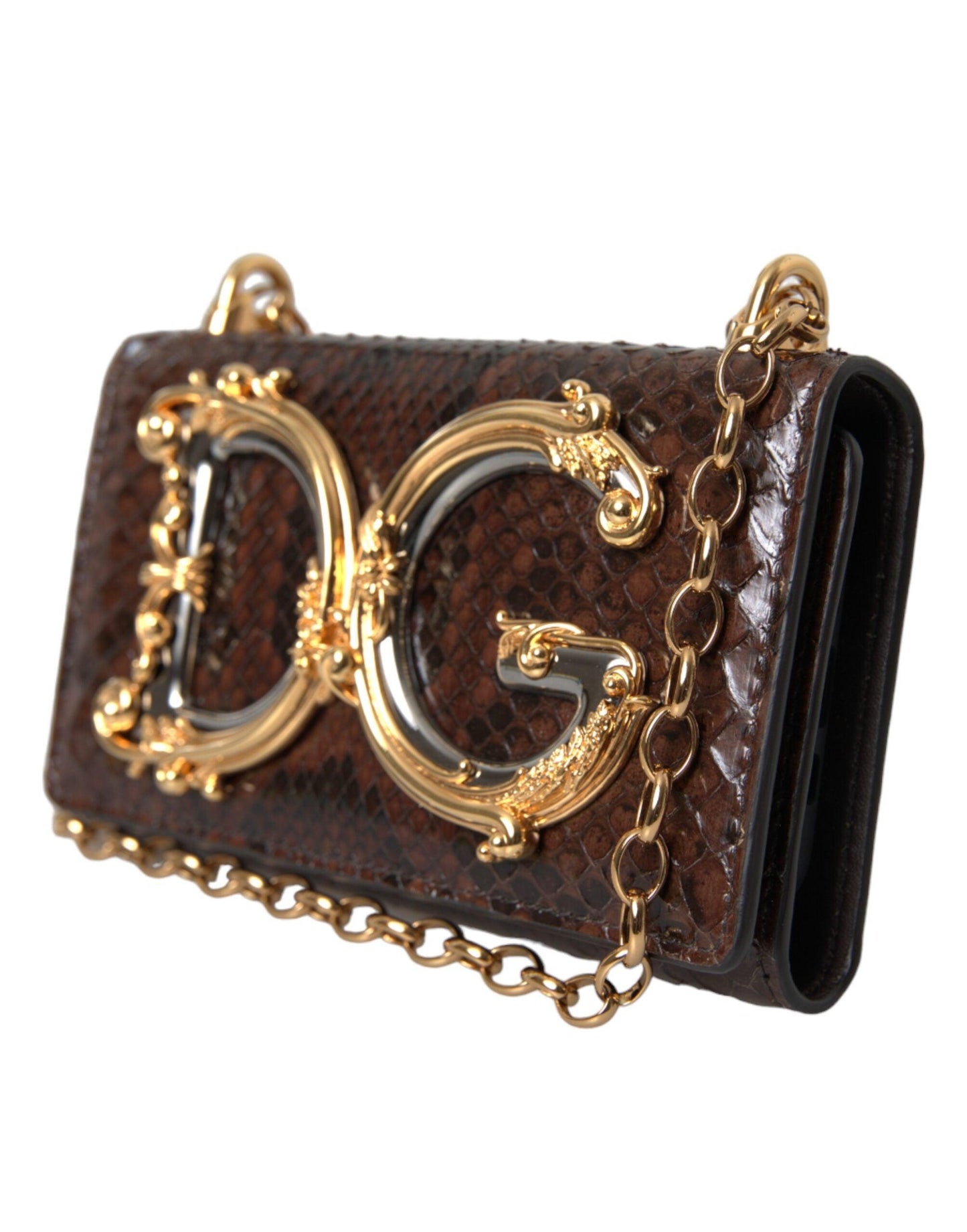 Dolce & Gabbana Brown Python Leather DG Girls Crossbody Phone Bag - Arichezz.store