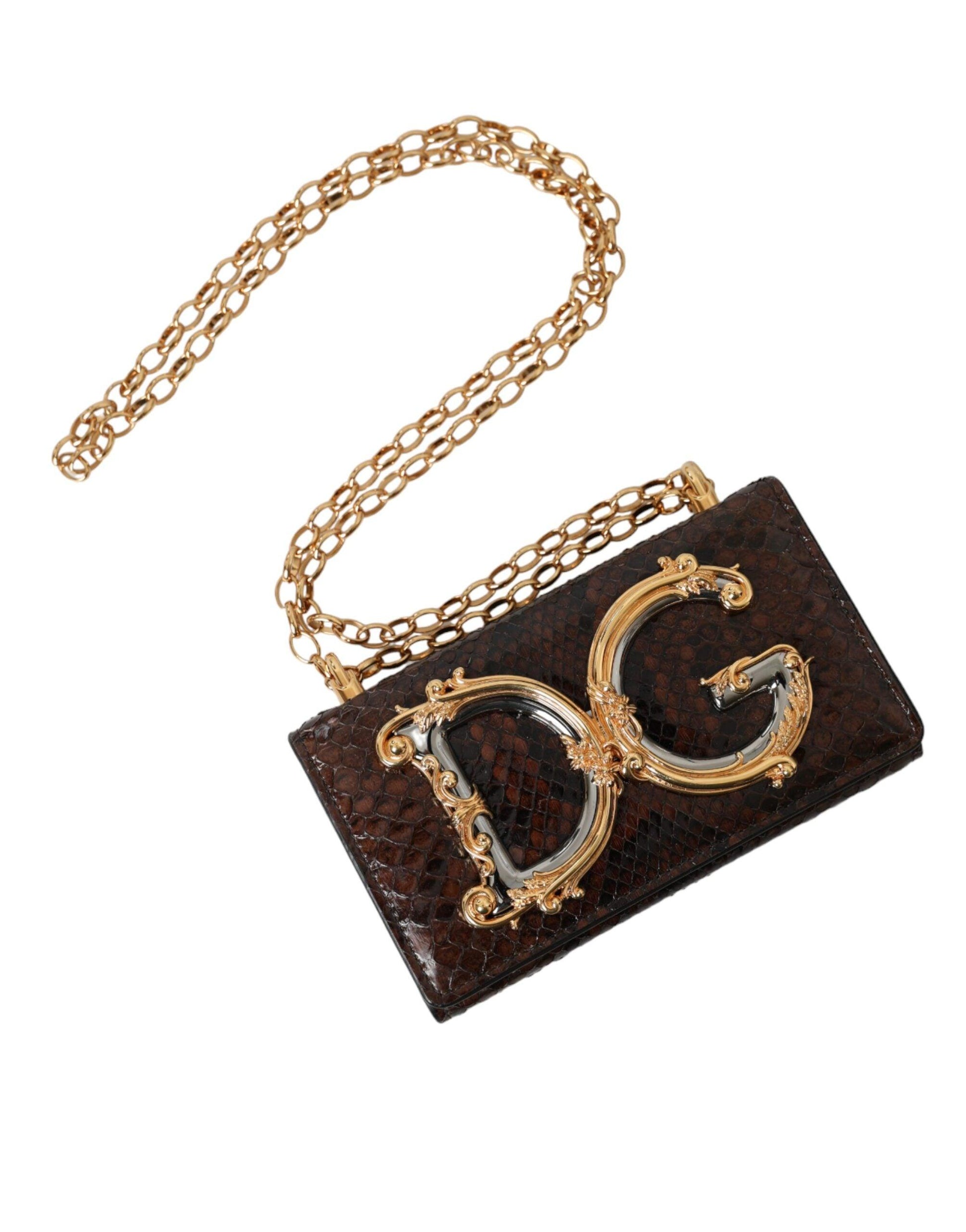 Dolce & Gabbana Brown Python Leather DG Girls Crossbody Phone Bag - Arichezz.store