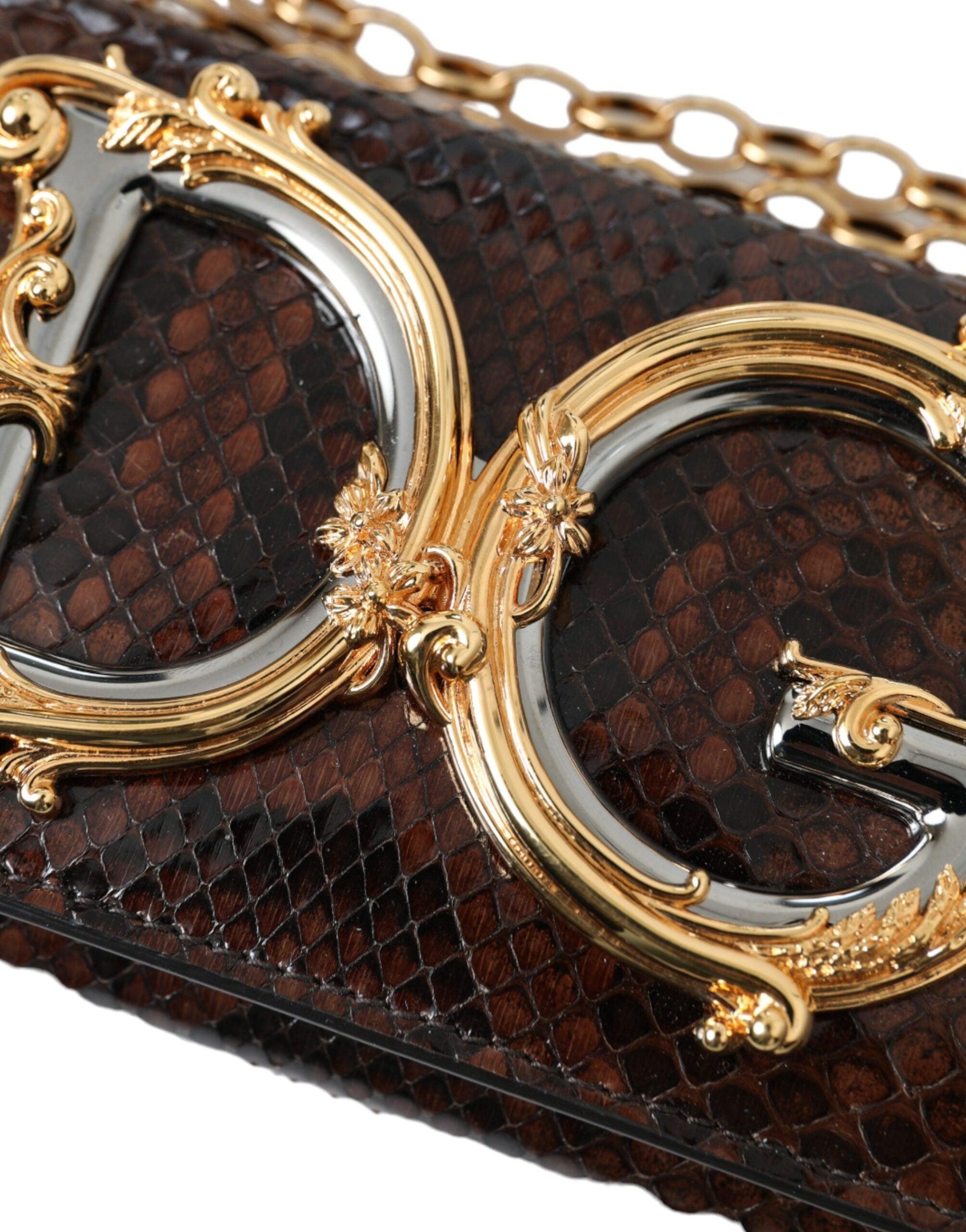 Dolce & Gabbana Brown Python Leather DG Girls Crossbody Phone Bag - Arichezz.store