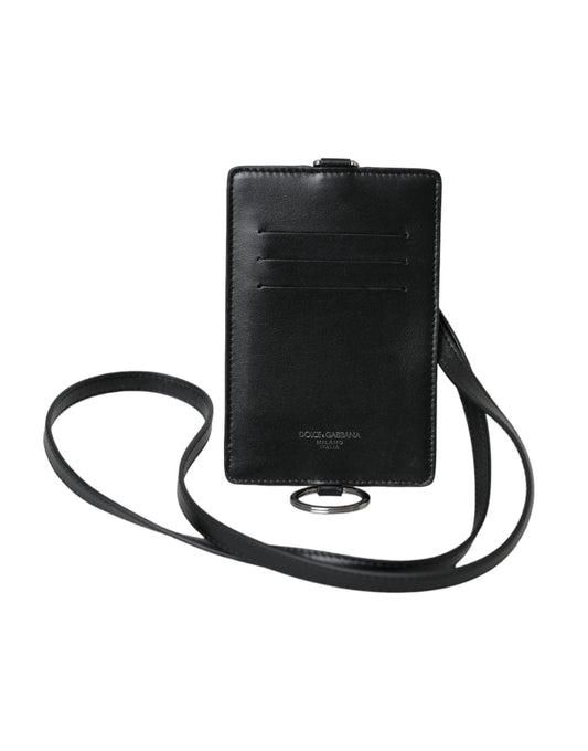 Dolce & Gabbana Black Calf Leather Lanyard Logo Card Holder Men Wallet - Arichezz.store