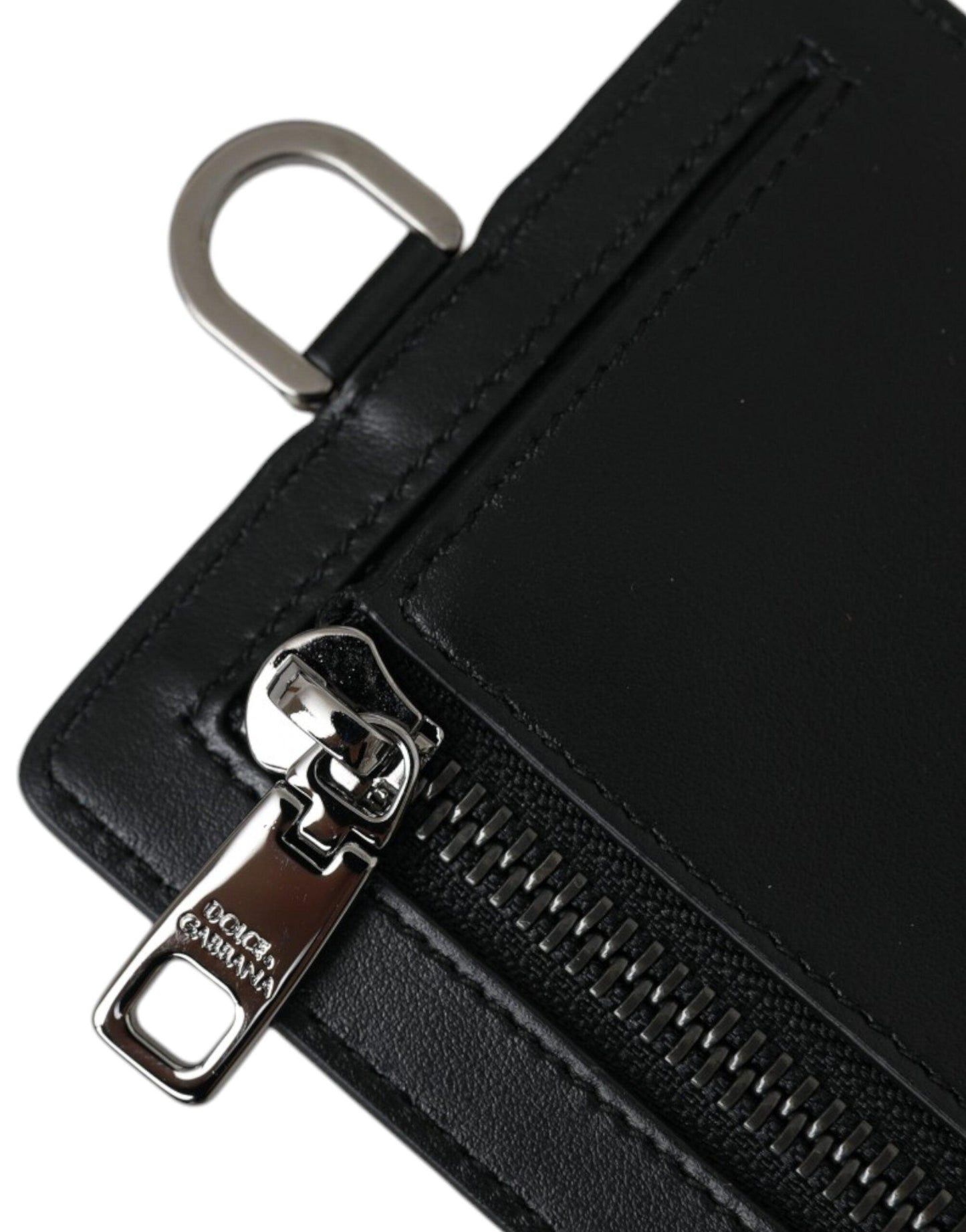 Dolce & Gabbana Black Calf Leather Lanyard Logo Card Holder Men Wallet - Arichezz.store