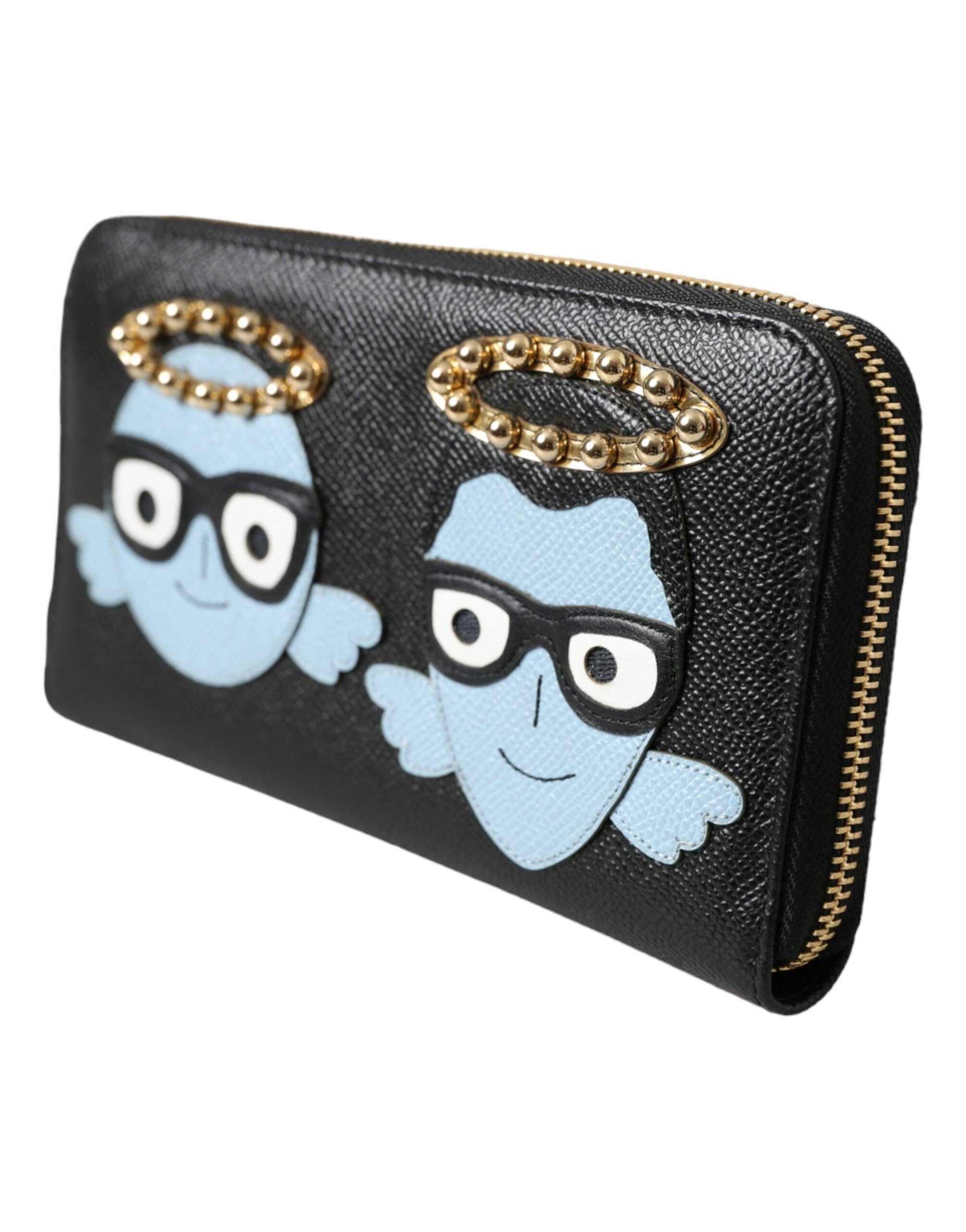 Dolce & Gabbana Black Blue Leather #DGFAMILY Zipper Continental Men Wallet - Arichezz.store