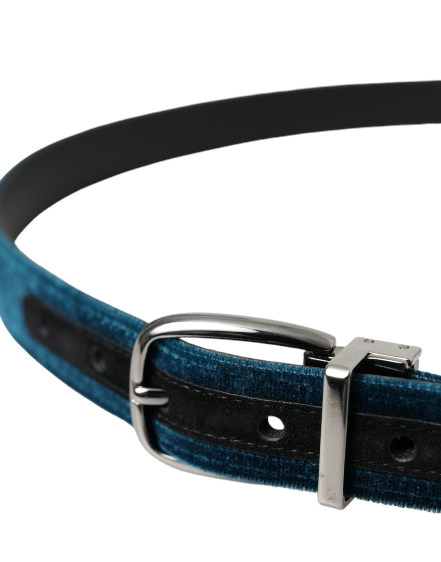 Dolce & Gabbana Blue Velvet Leather Silver Metal Buckle Belt - Arichezz.store