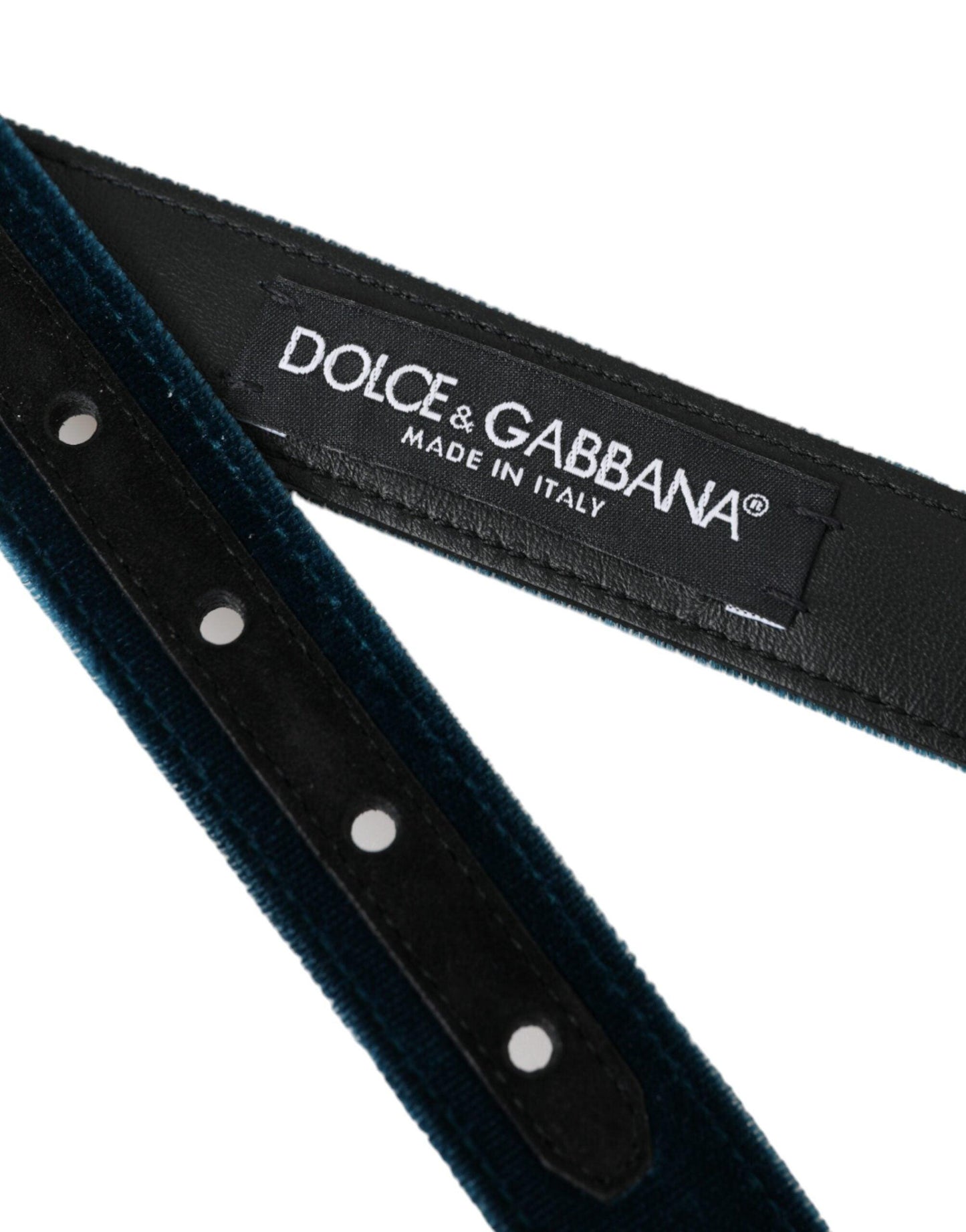 Dolce & Gabbana Blue Velvet Leather Silver Metal Buckle Belt - Arichezz.store