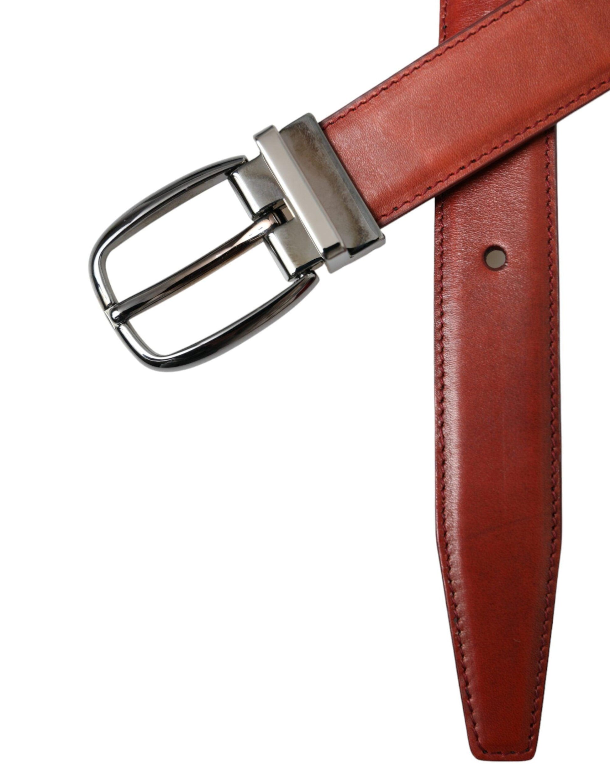 Dolce & Gabbana Brown Leather Silver Metal Buckle Belt Men - Arichezz.store