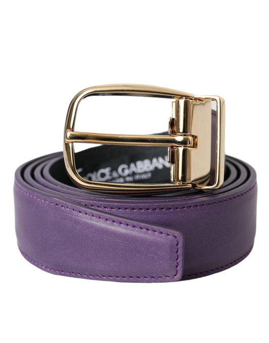 Dolce & Gabbana Purple Leather Gold Metal Buckle Belt Men - Arichezz.store