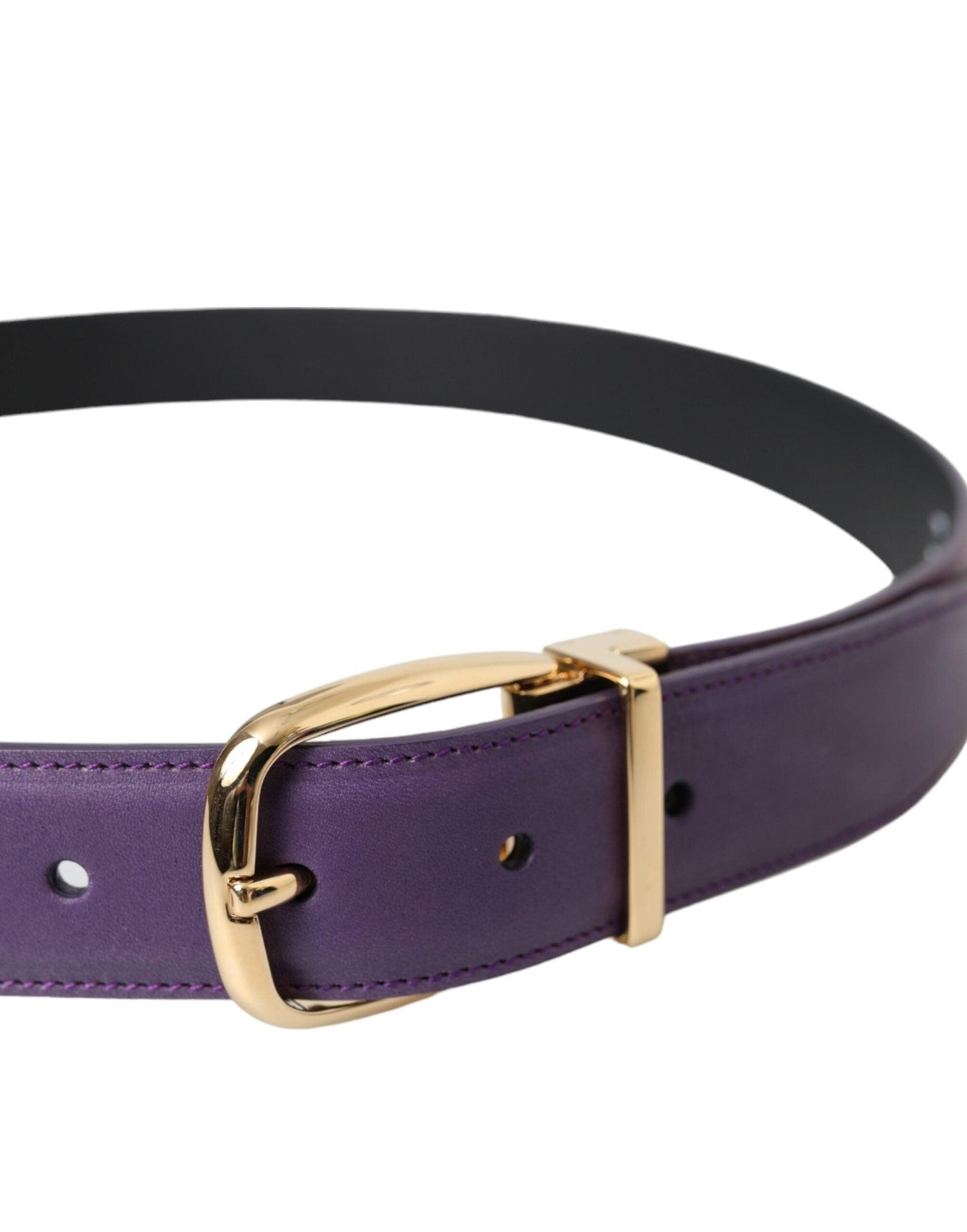 Dolce & Gabbana Purple Leather Gold Metal Buckle Belt Men - Arichezz.store