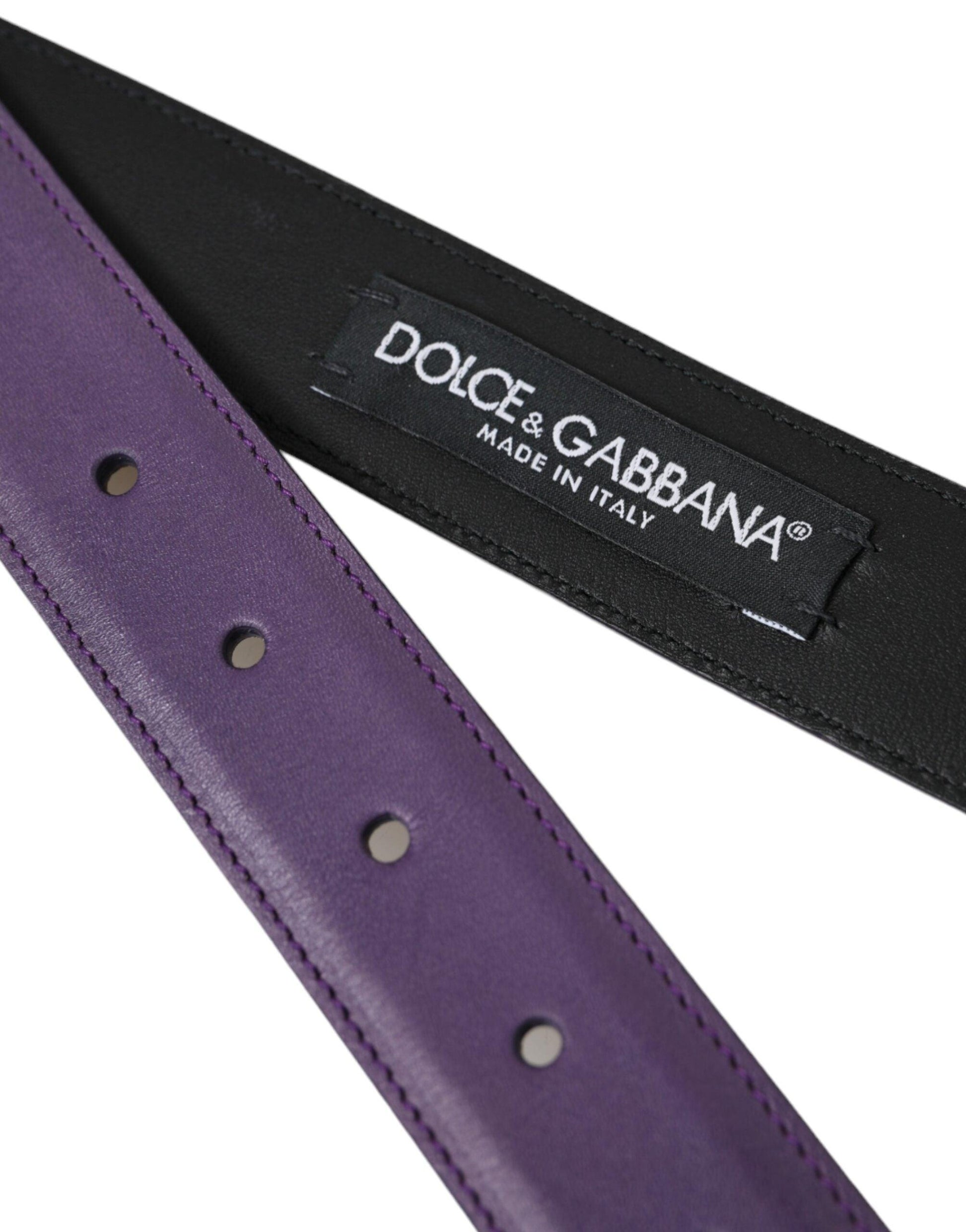 Dolce & Gabbana Purple Leather Gold Metal Buckle Belt Men - Arichezz.store