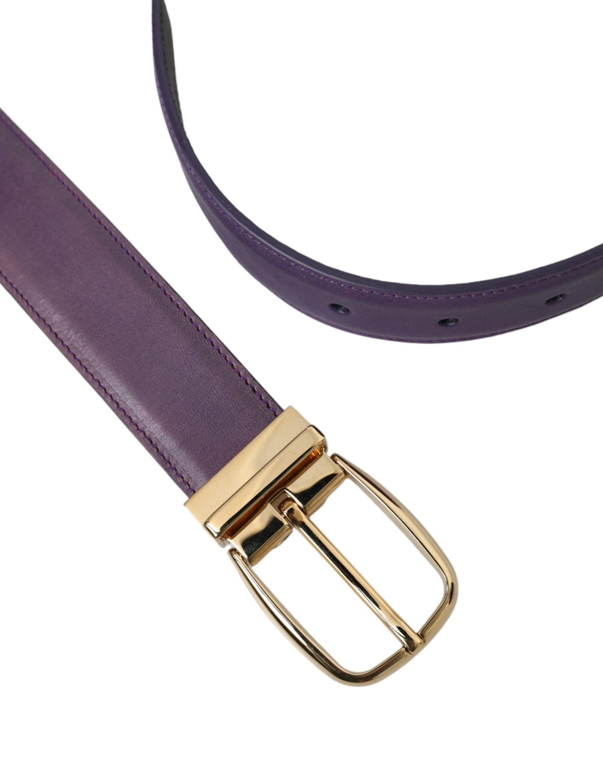 Dolce & Gabbana Purple Leather Gold Metal Buckle Belt Men - Arichezz.store