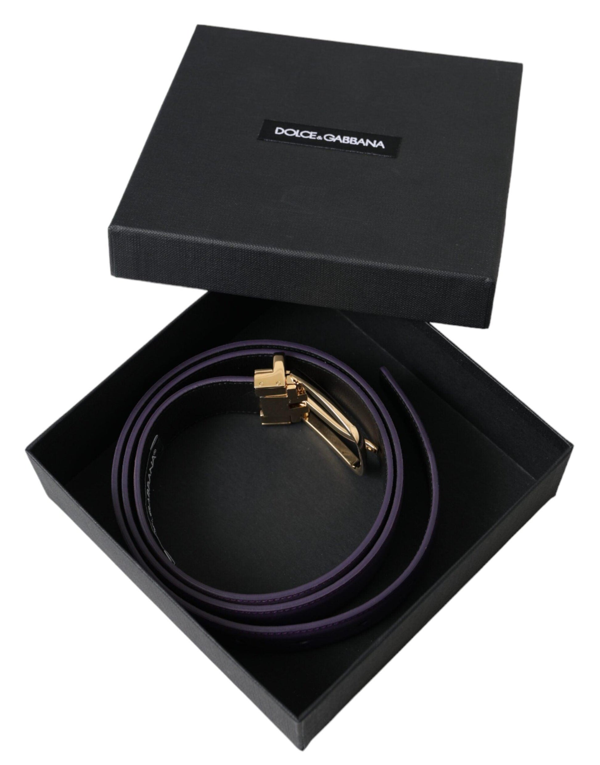 Dolce & Gabbana Purple Leather Gold Metal Buckle Belt Men - Arichezz.store