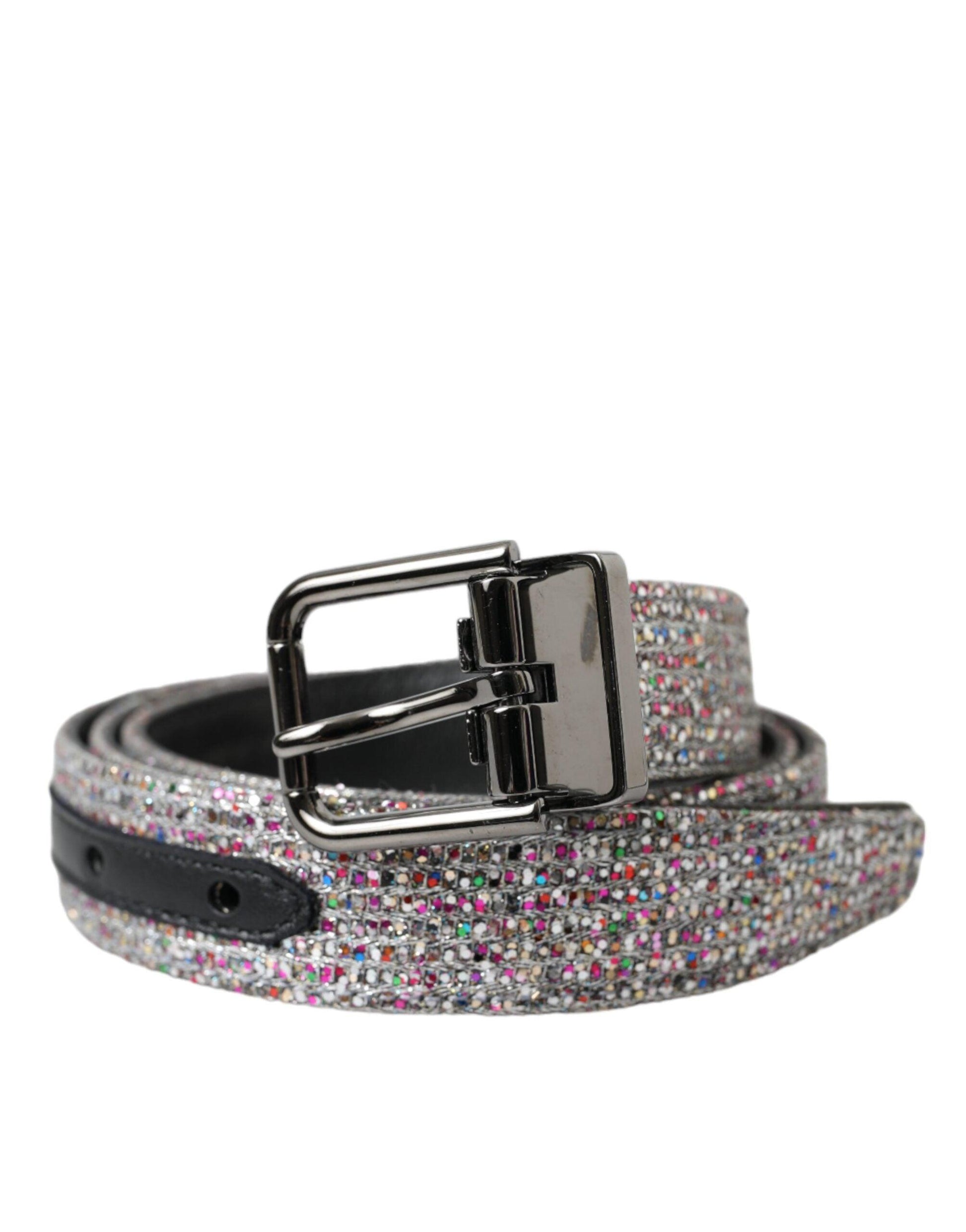 Dolce & Gabbana Multicolor Embellished Silver Metal Buckle Belt - Arichezz.store