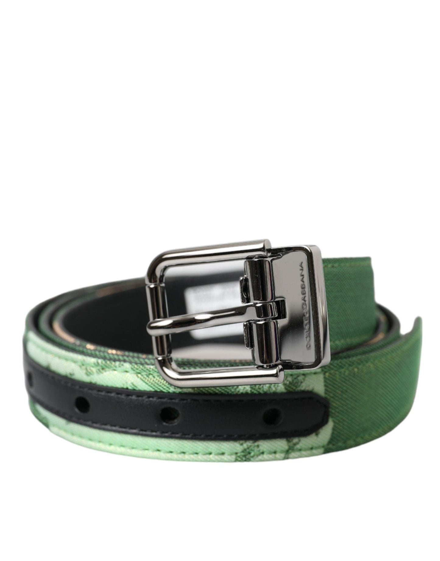 Dolce & Gabbana Green Leather Jacquard Silver Metal Buckle Belt - Arichezz.store