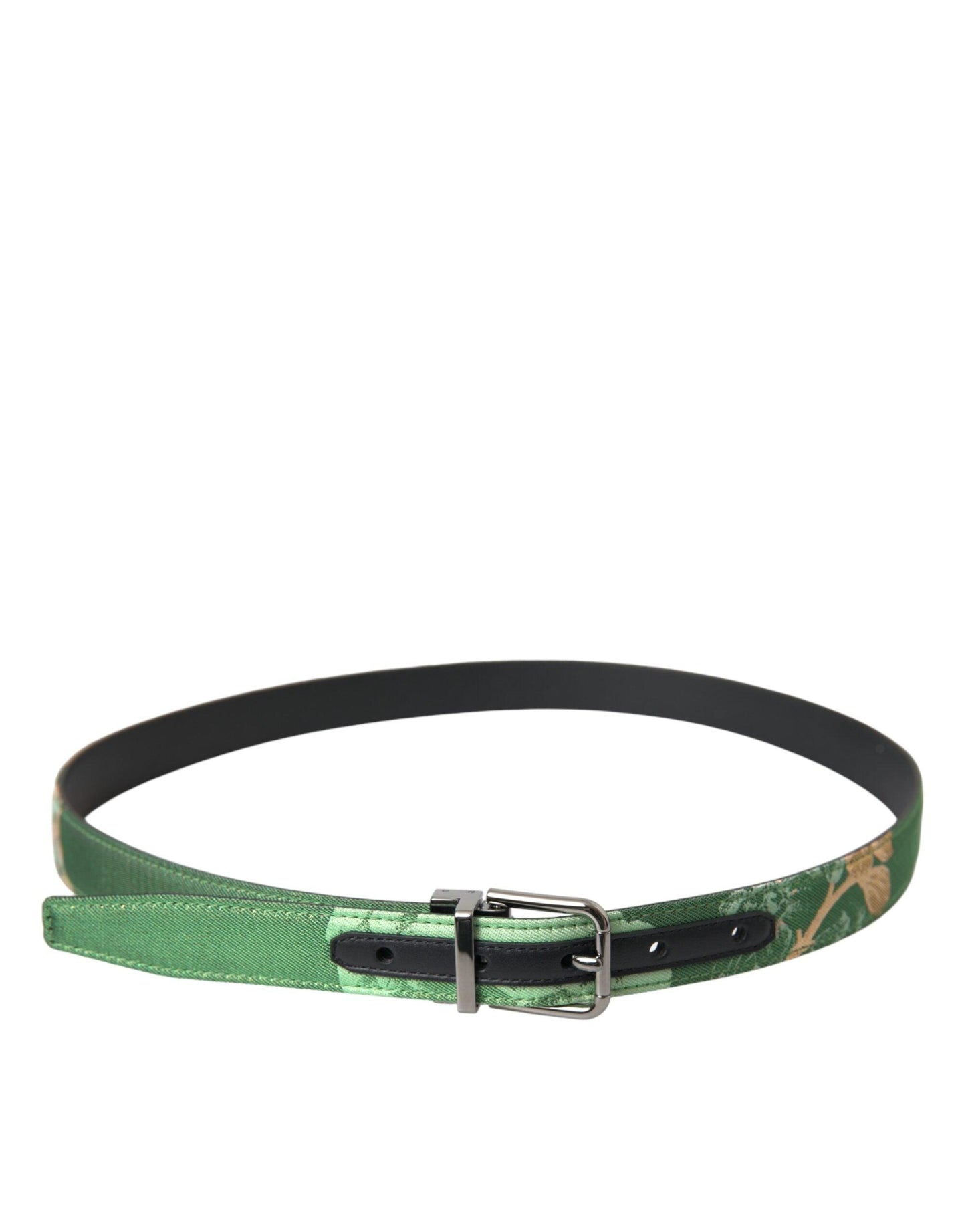 Dolce & Gabbana Green Leather Jacquard Silver Metal Buckle Belt - Arichezz.store