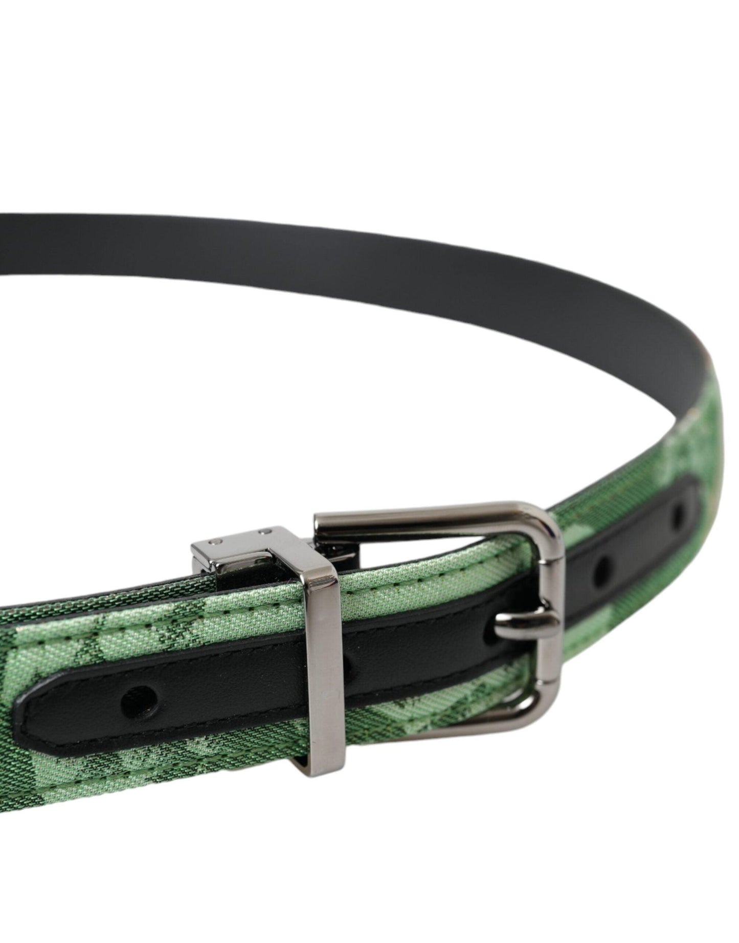 Dolce & Gabbana Green Leather Jacquard Silver Metal Buckle Belt - Arichezz.store