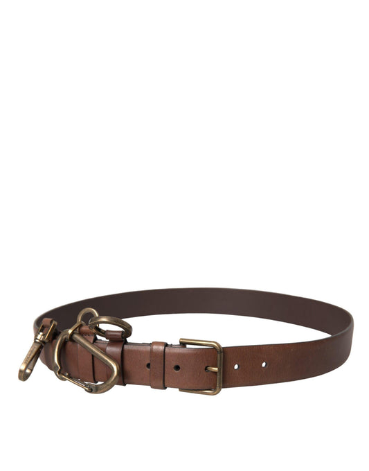 Dolce & Gabbana Brown Calf Leather Gold Metal Buckle Belt Men - Arichezz.store