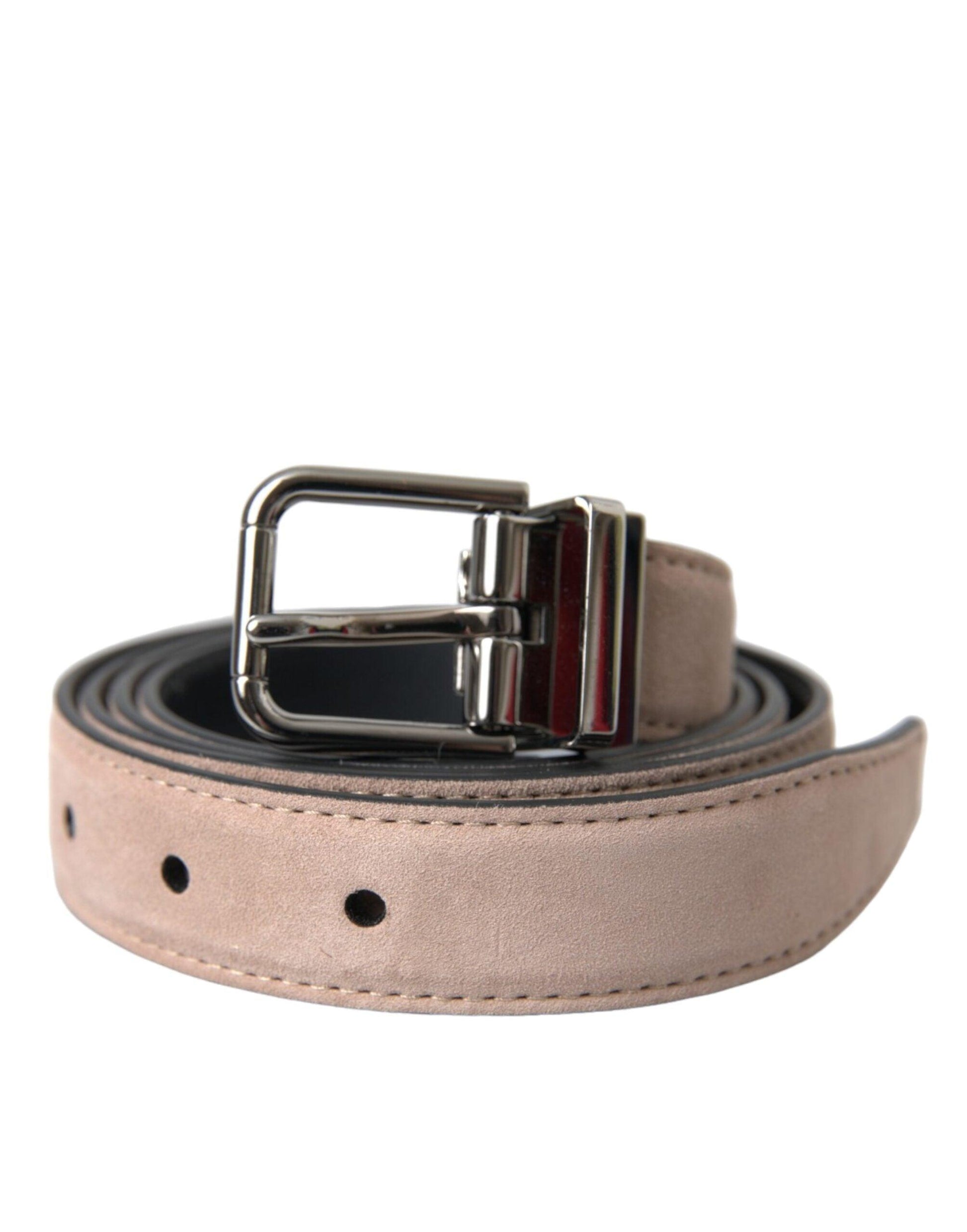 Dolce & Gabbana Beige Suede Leather Silver Buckle Belt Men - Arichezz.store