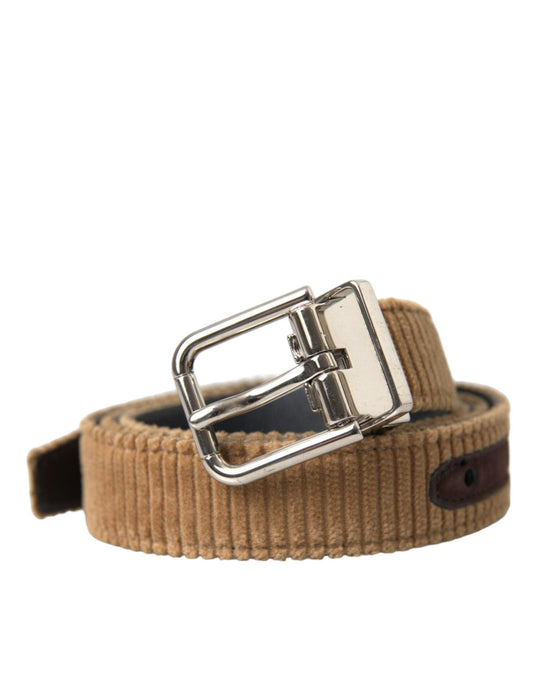 Dolce & Gabbana Brown Velvet Silver Metal Buckle Belt Men - Arichezz.store