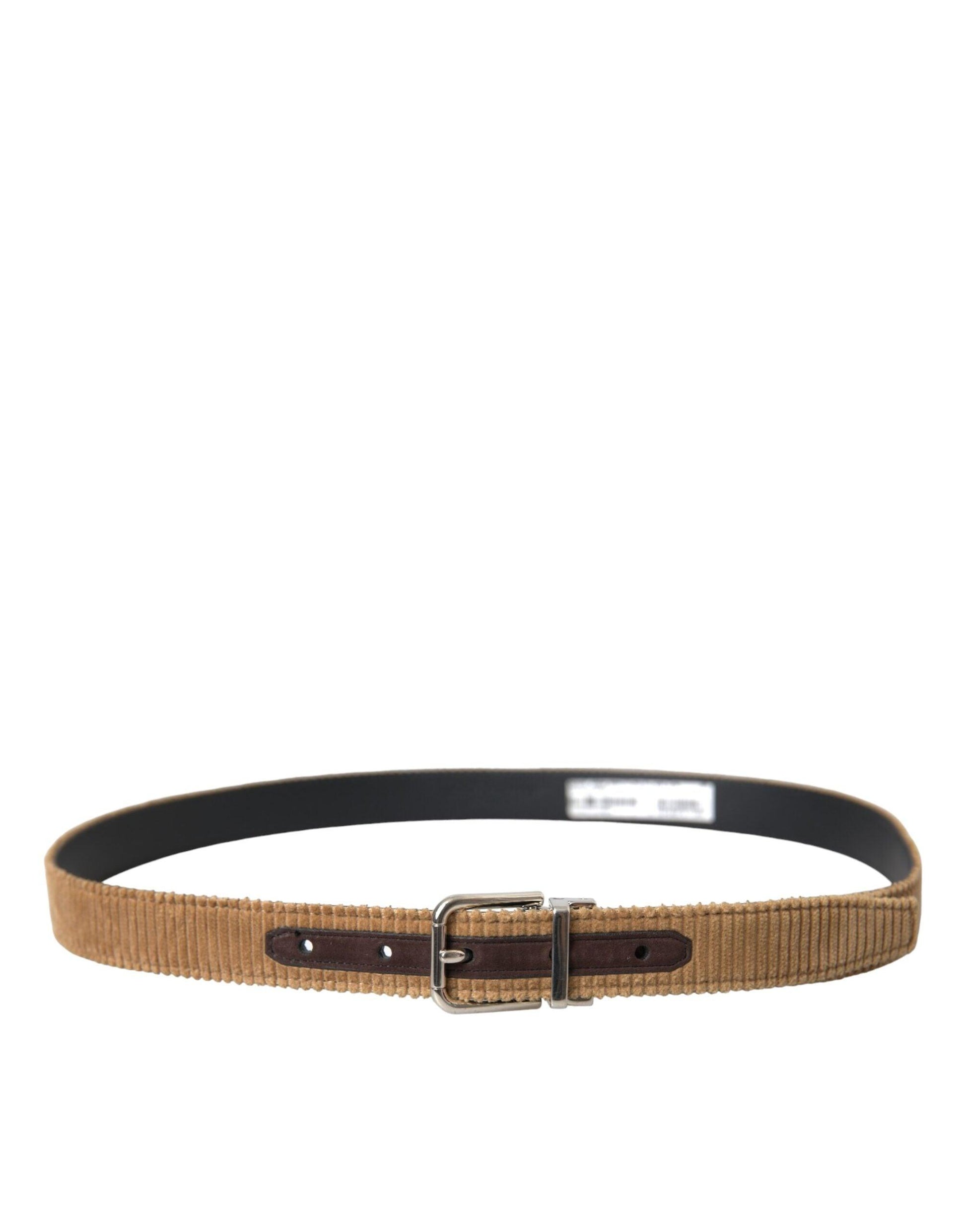 Dolce & Gabbana Brown Velvet Silver Metal Buckle Belt Men - Arichezz.store