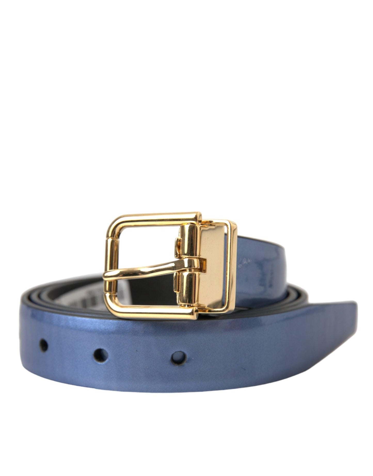 Dolce & Gabbana Metallic Blue Leather Gold Metal Buckle Belt - Arichezz.store