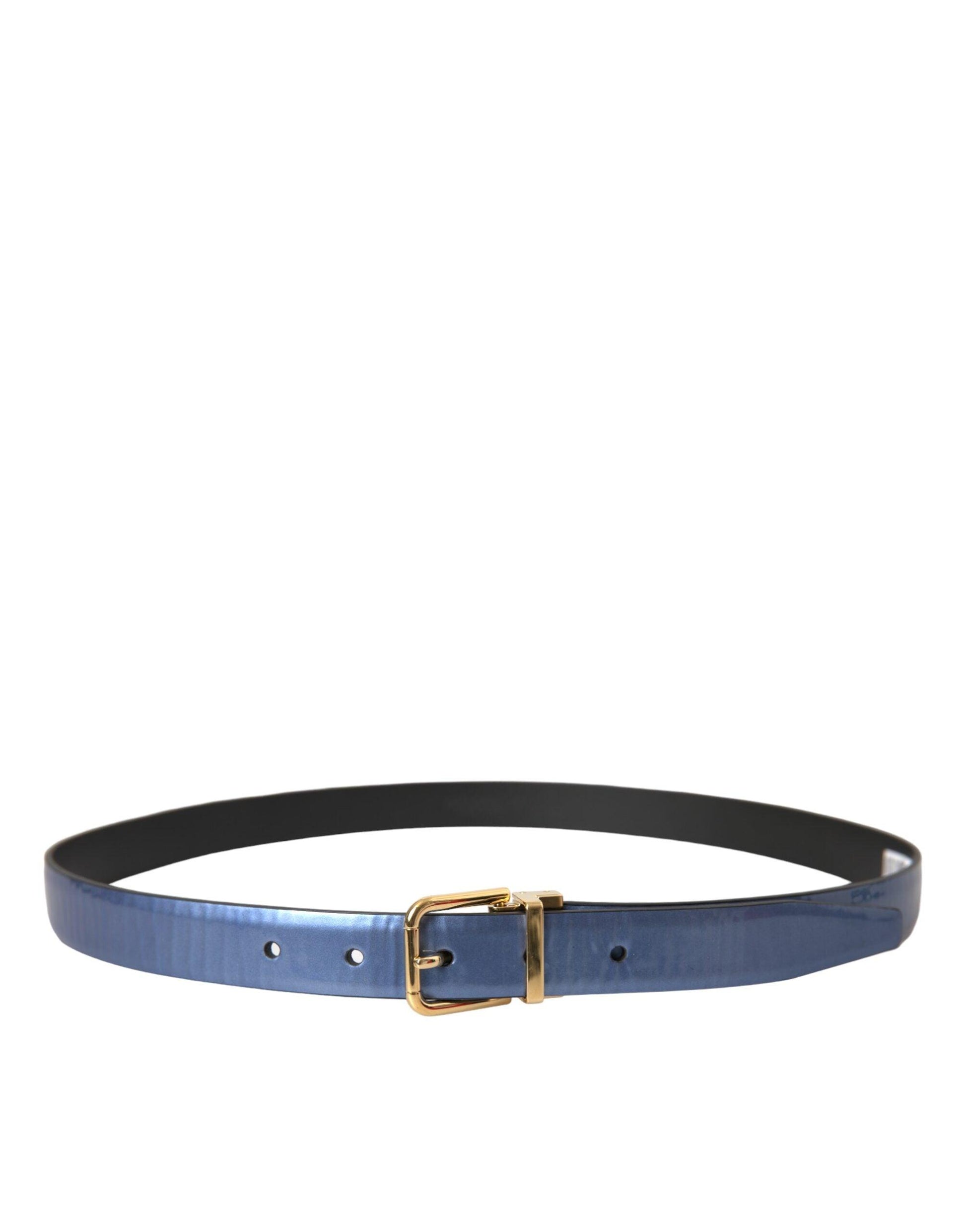 Dolce & Gabbana Metallic Blue Leather Gold Metal Buckle Belt - Arichezz.store