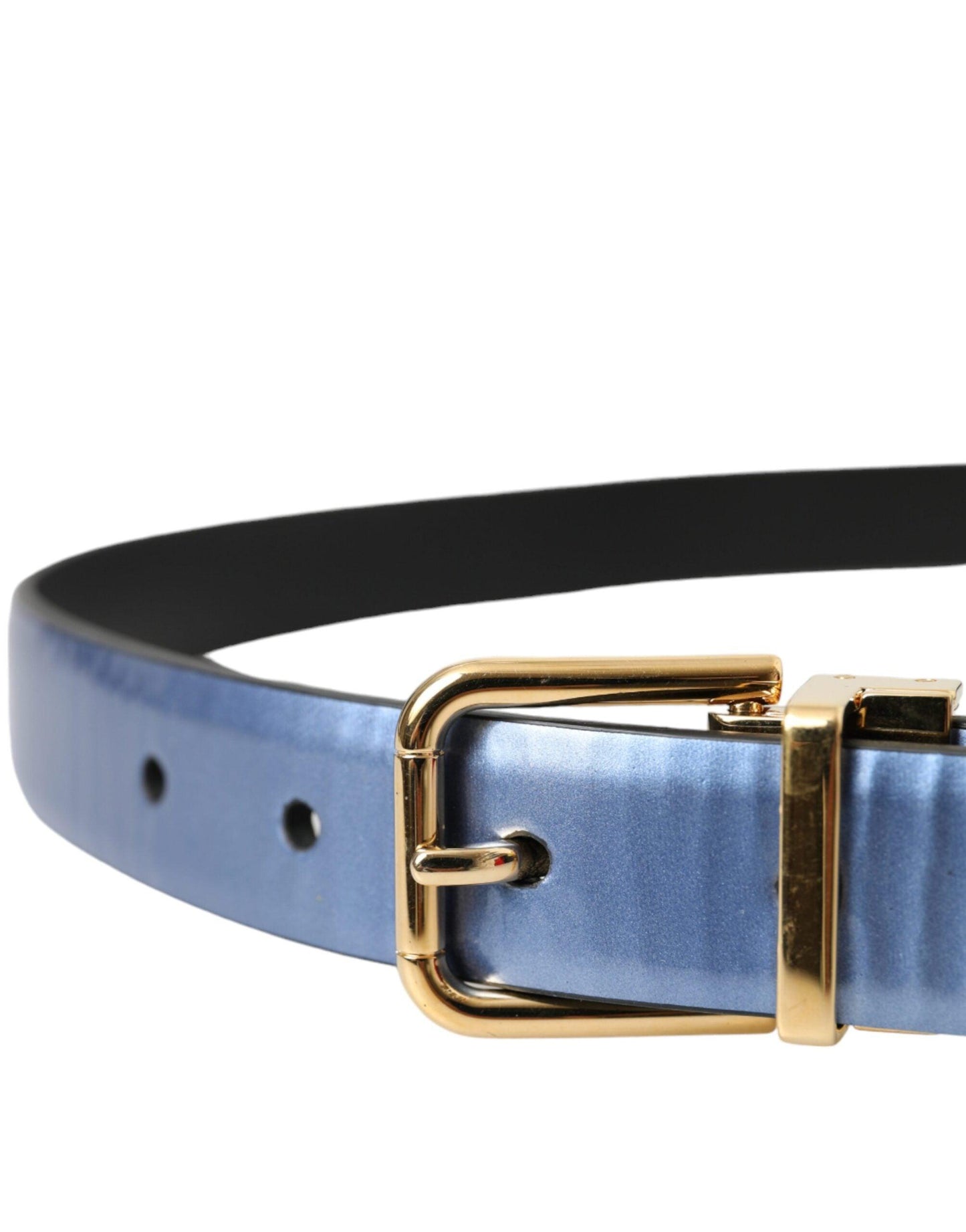 Dolce & Gabbana Metallic Blue Leather Gold Metal Buckle Belt - Arichezz.store