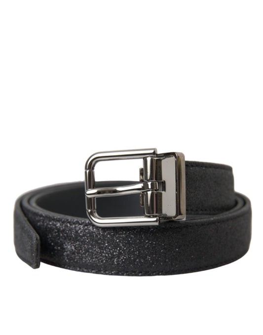 Dolce & Gabbana Black Glittered Leather Silver Buckle Belt - Arichezz.store