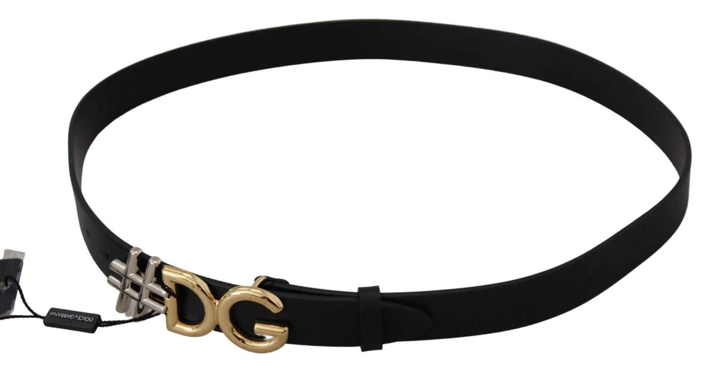 Dolce & Gabbana Black Leather Metal #DG Logo Buckle Belt - Arichezz.store