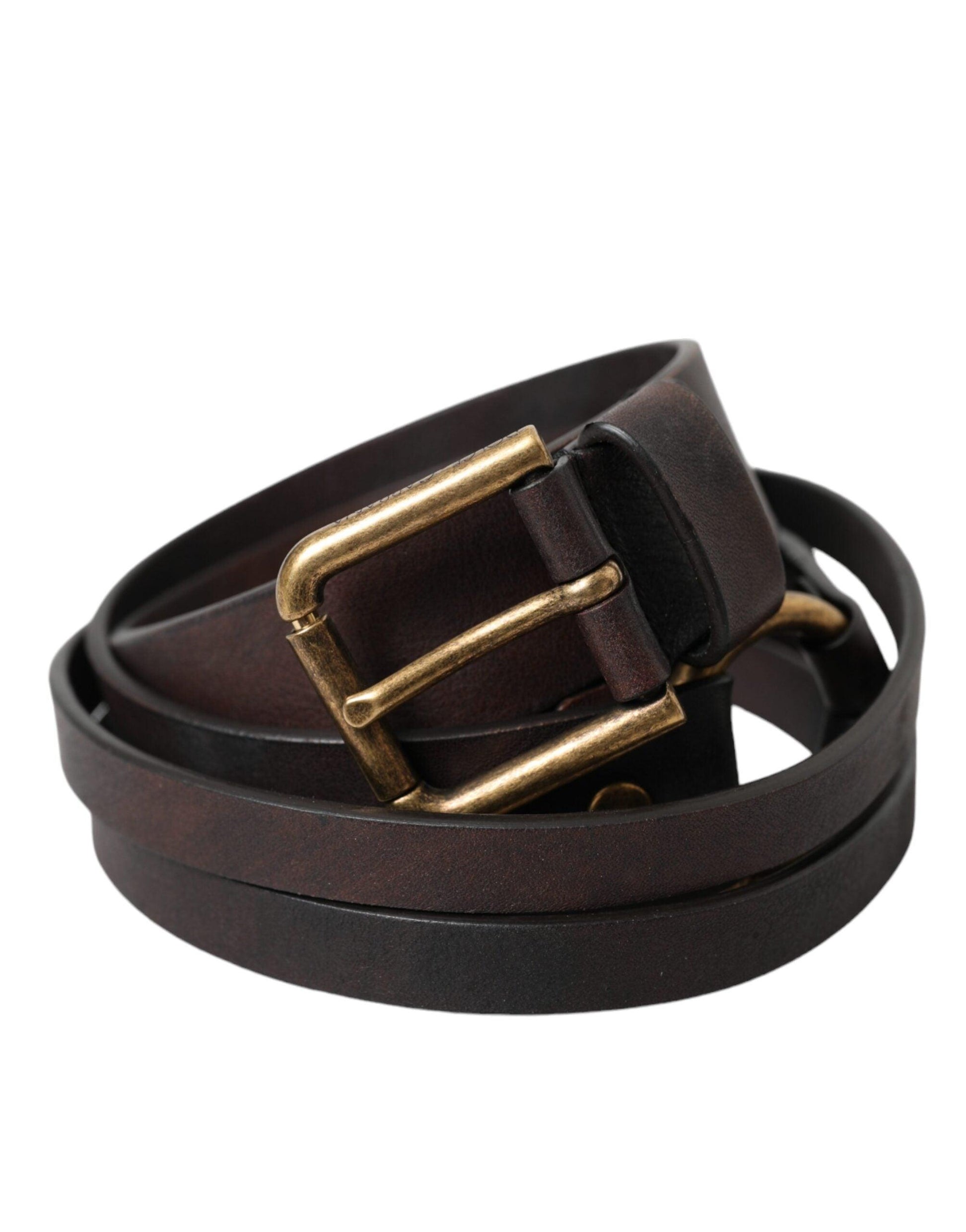 Dolce & Gabbana Dark Brown Leather Gold Metal Buckle Women Belt - Arichezz.store