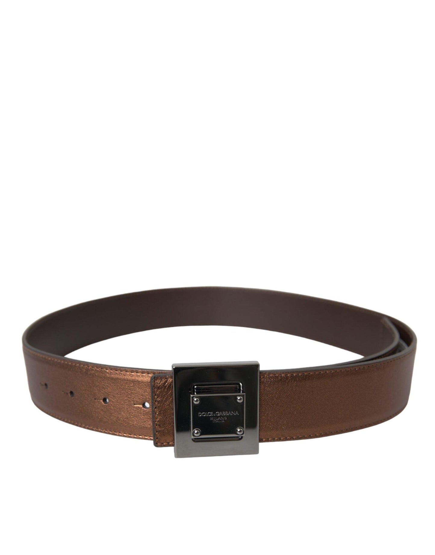 Dolce & Gabbana Metallic Bronze Leather Square Metal Buckle Belt - Arichezz.store