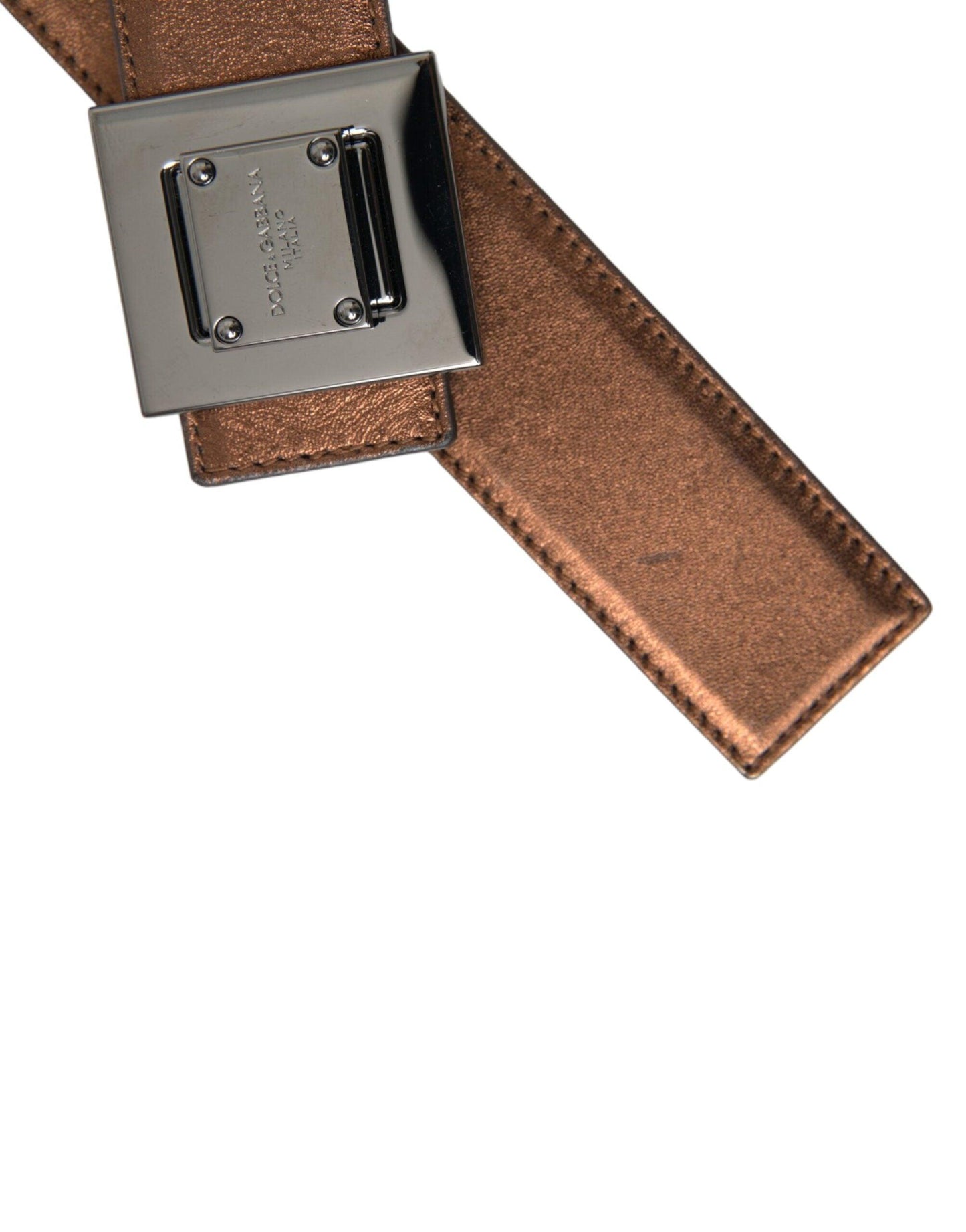 Dolce & Gabbana Metallic Bronze Leather Square Metal Buckle Belt - Arichezz.store