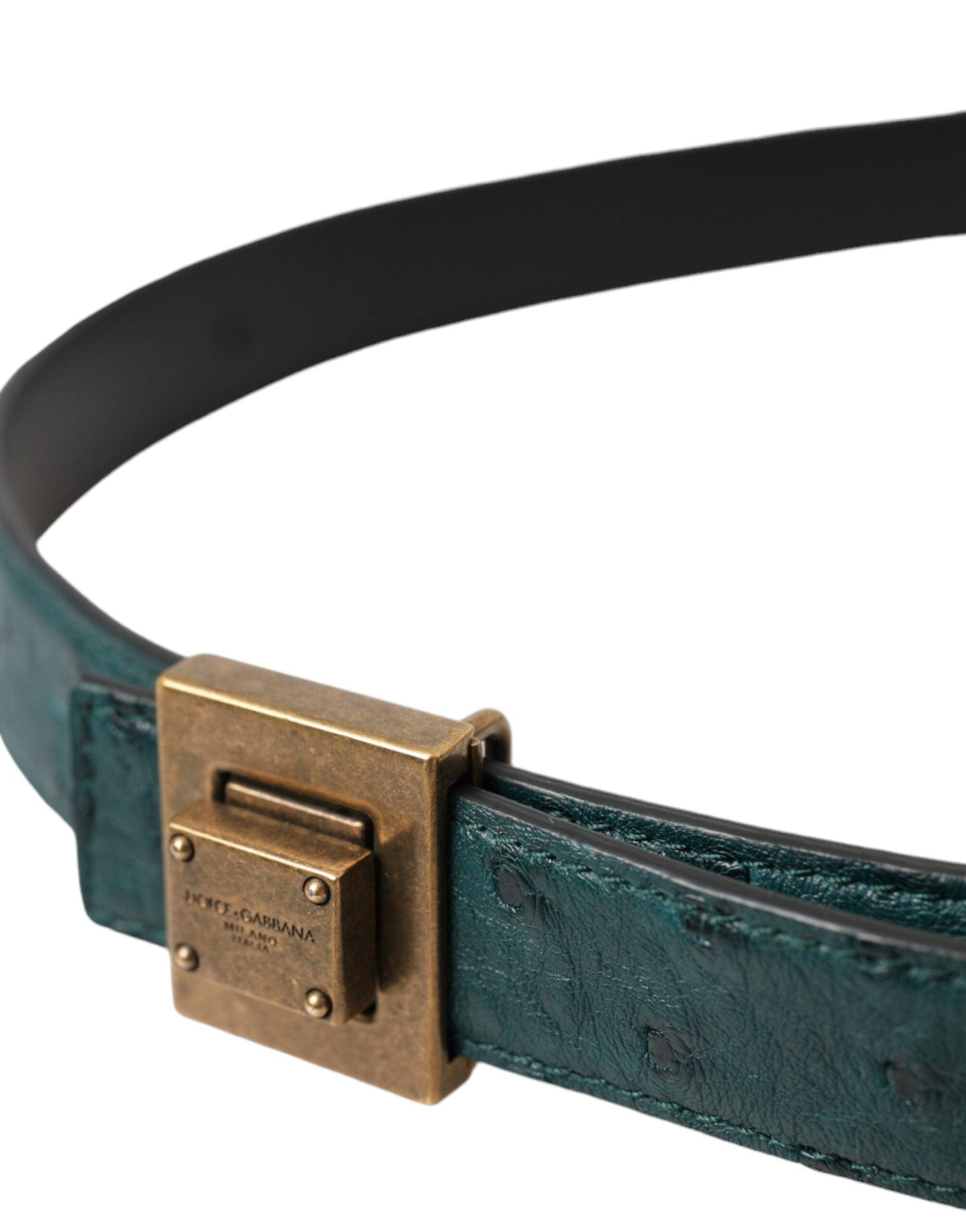 Dolce & Gabbana Dark Green Leather Square Metal Buckle Belt - Arichezz.store