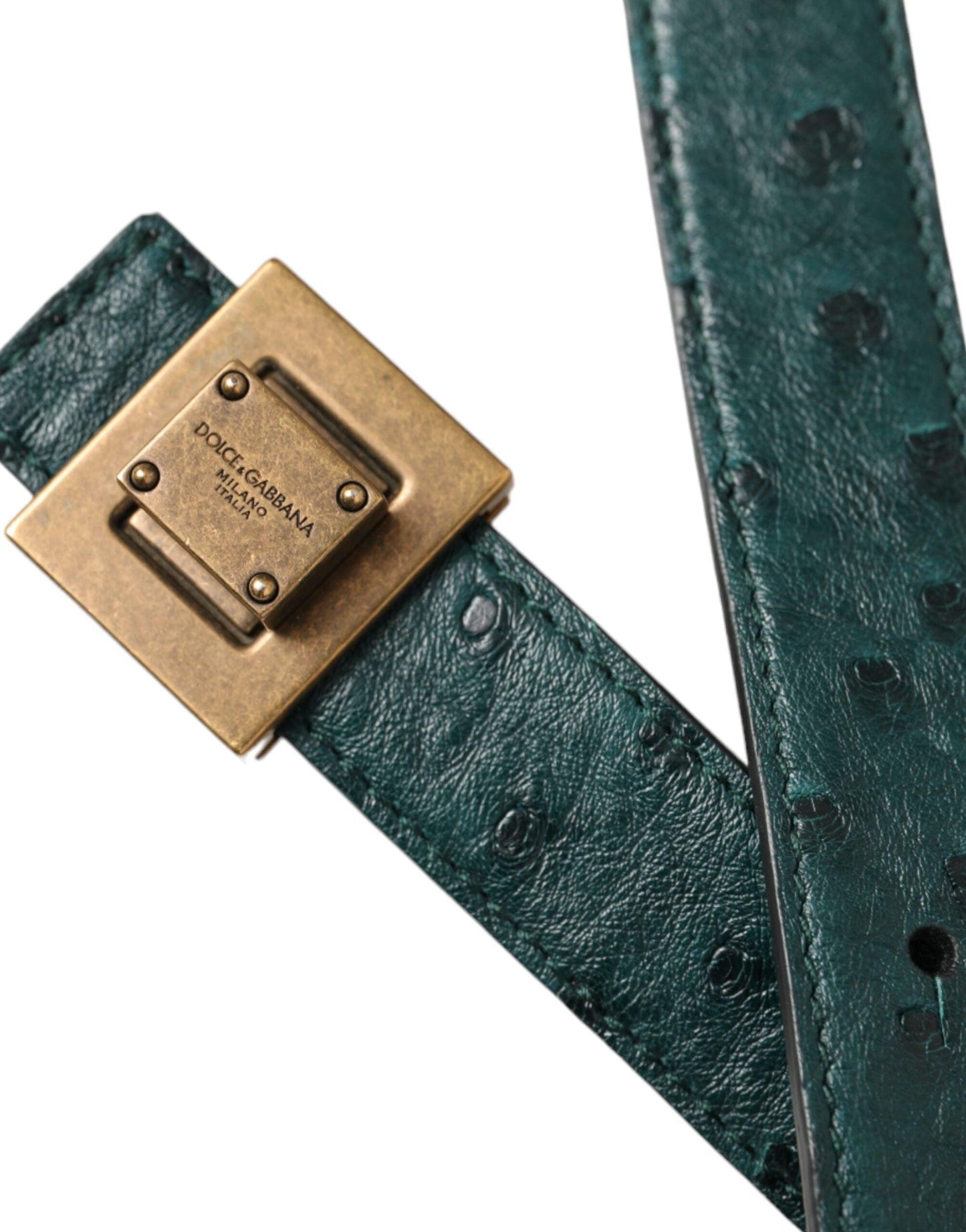 Dolce & Gabbana Dark Green Leather Square Metal Buckle Belt - Arichezz.store