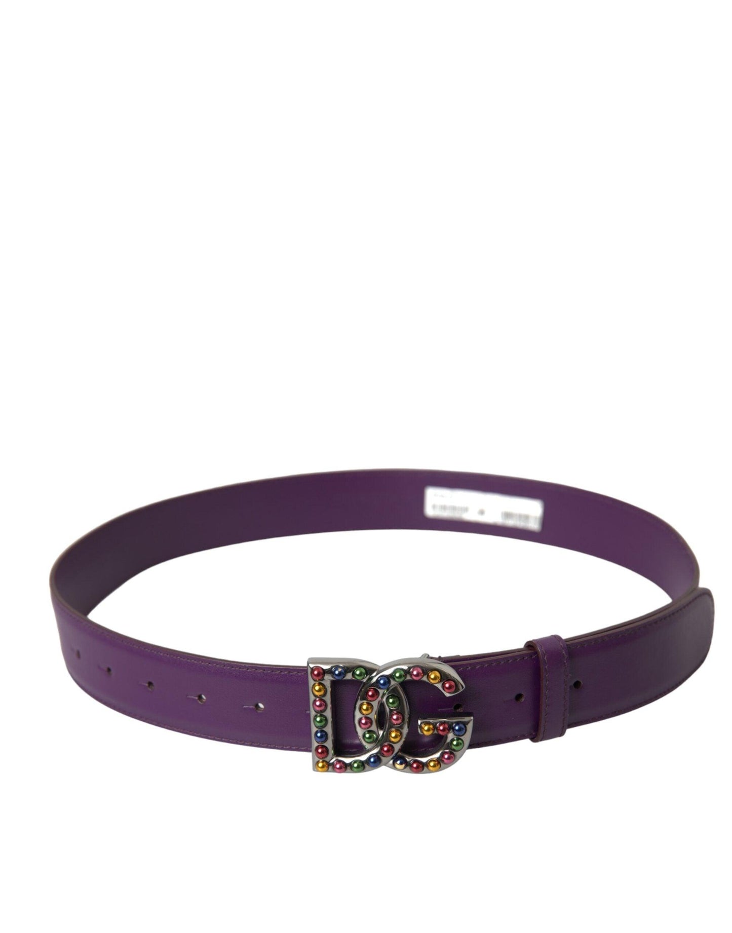 Dolce & Gabbana Purple Leather DG Logo Studs Metal Buckle Belt - Arichezz.store