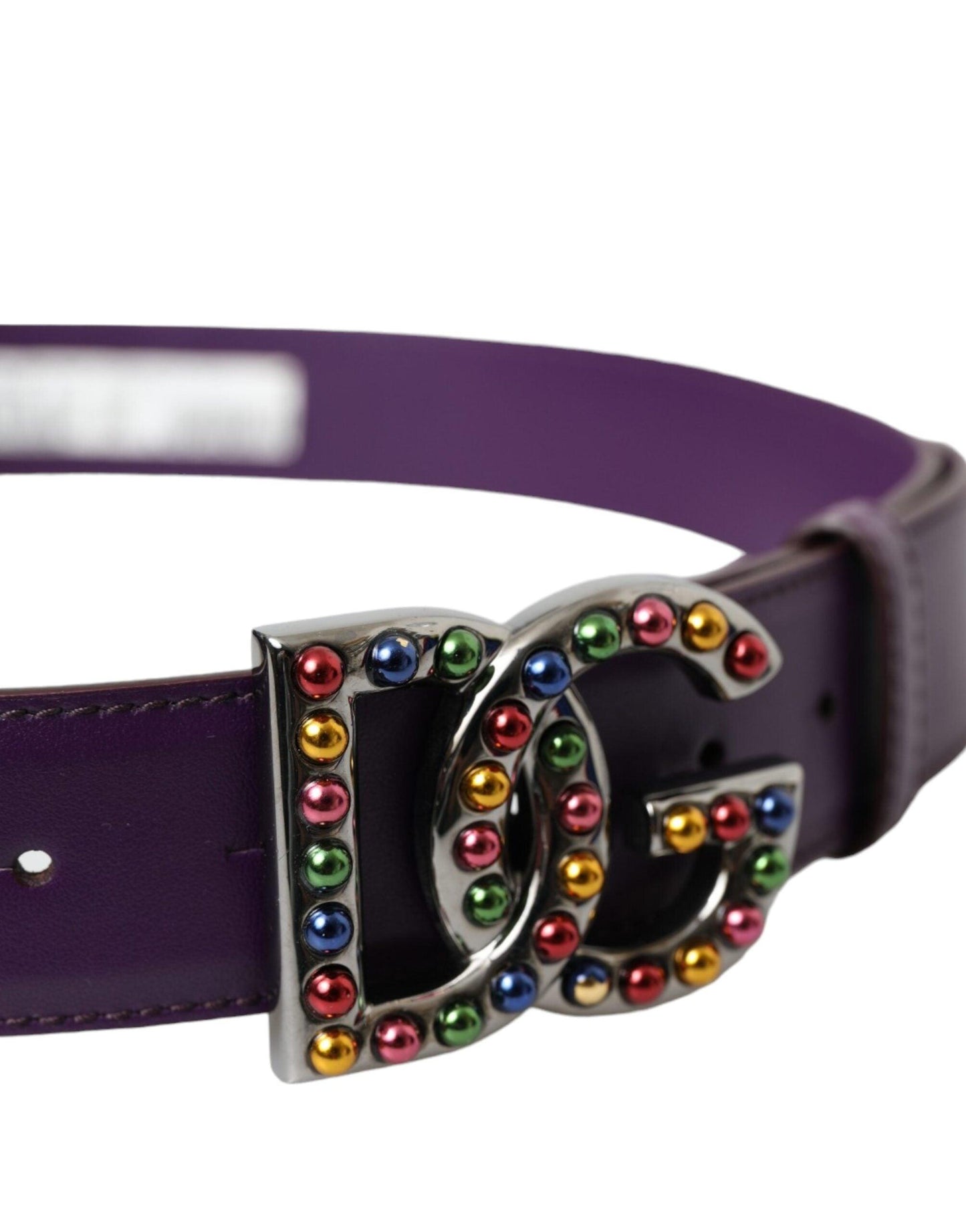 Dolce & Gabbana Purple Leather DG Logo Studs Metal Buckle Belt - Arichezz.store