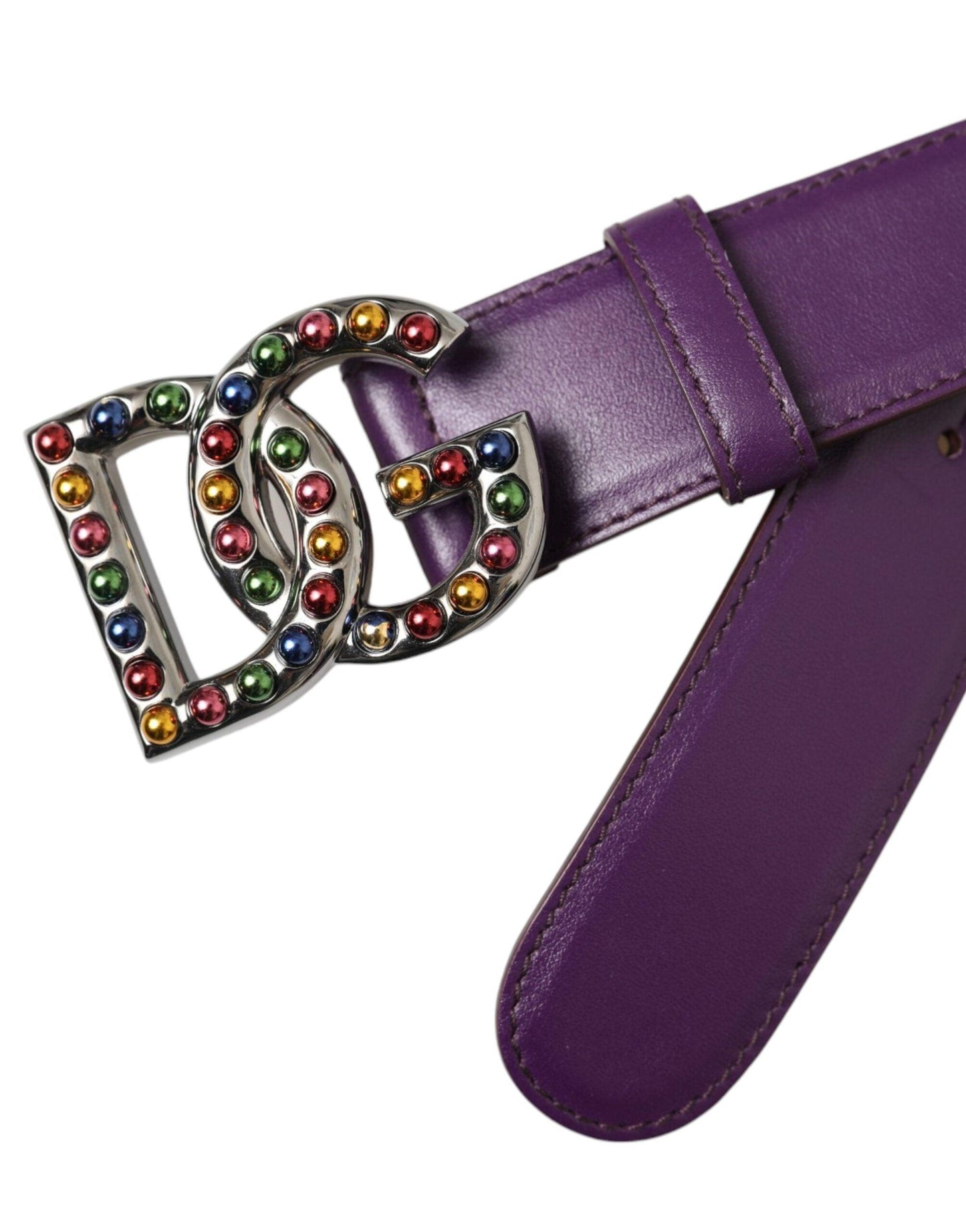 Dolce & Gabbana Purple Leather DG Logo Studs Metal Buckle Belt - Arichezz.store