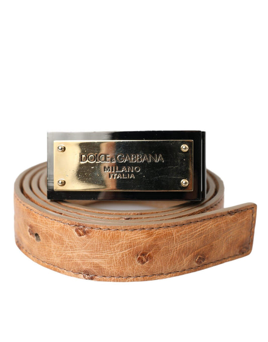 Dolce & Gabbana Beige Leather Gold Logo Engraved Buckle Belt - Arichezz.store