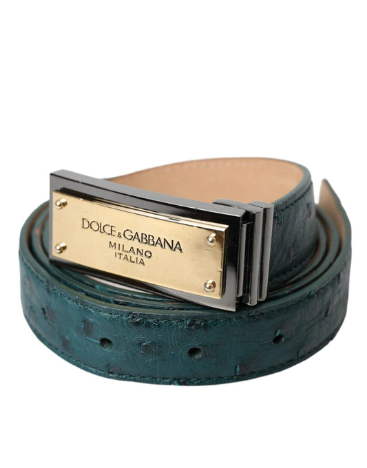 Dolce & Gabbana Green Leather Gold Logo Engraved Buckle Belt - Arichezz.store