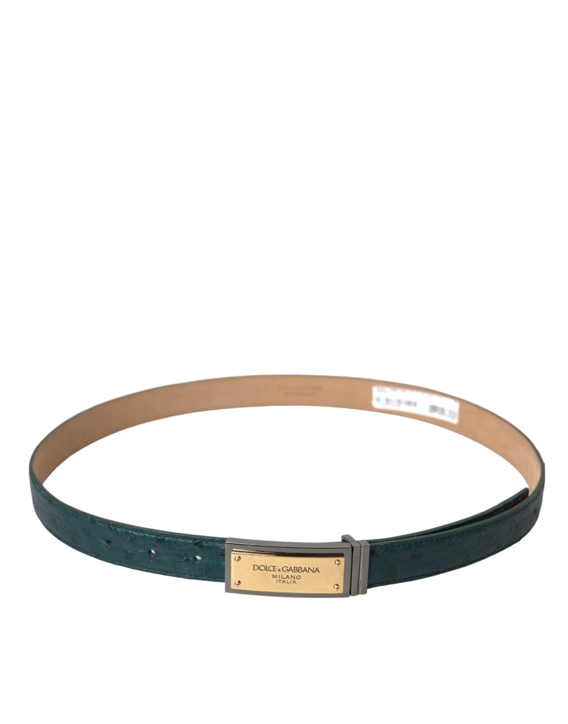 Dolce & Gabbana Green Leather Gold Logo Engraved Buckle Belt - Arichezz.store