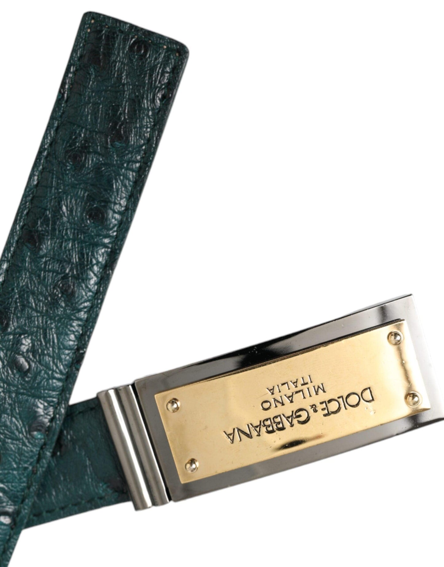 Dolce & Gabbana Green Leather Gold Logo Engraved Buckle Belt - Arichezz.store