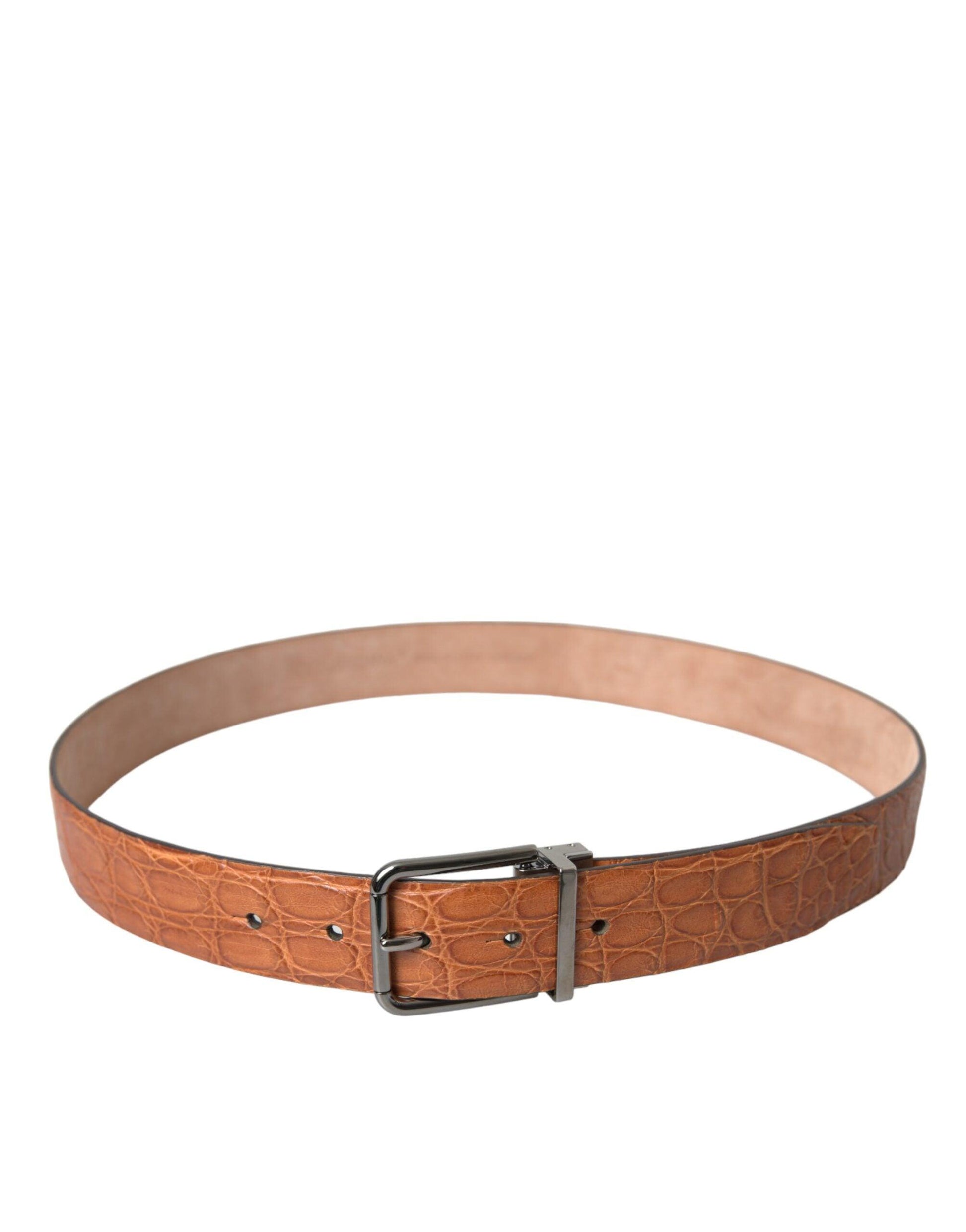 Dolce & Gabbana Brown Exotic Leather Silver Metal Buckle Belt - Arichezz.store