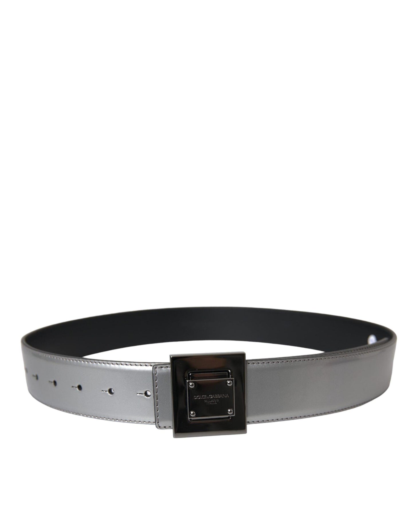 Dolce & Gabbana Silver Leather Square Metal Buckle Belt - Arichezz.store