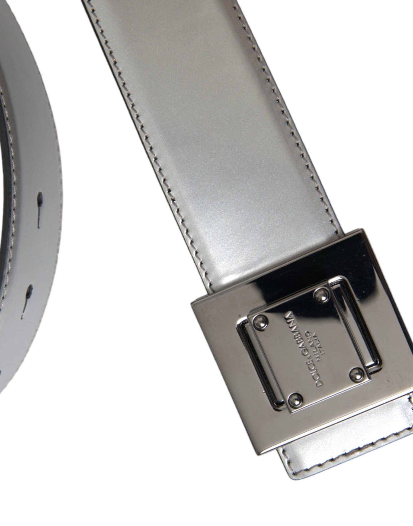 Dolce & Gabbana Silver Leather Square Metal Buckle Belt - Arichezz.store